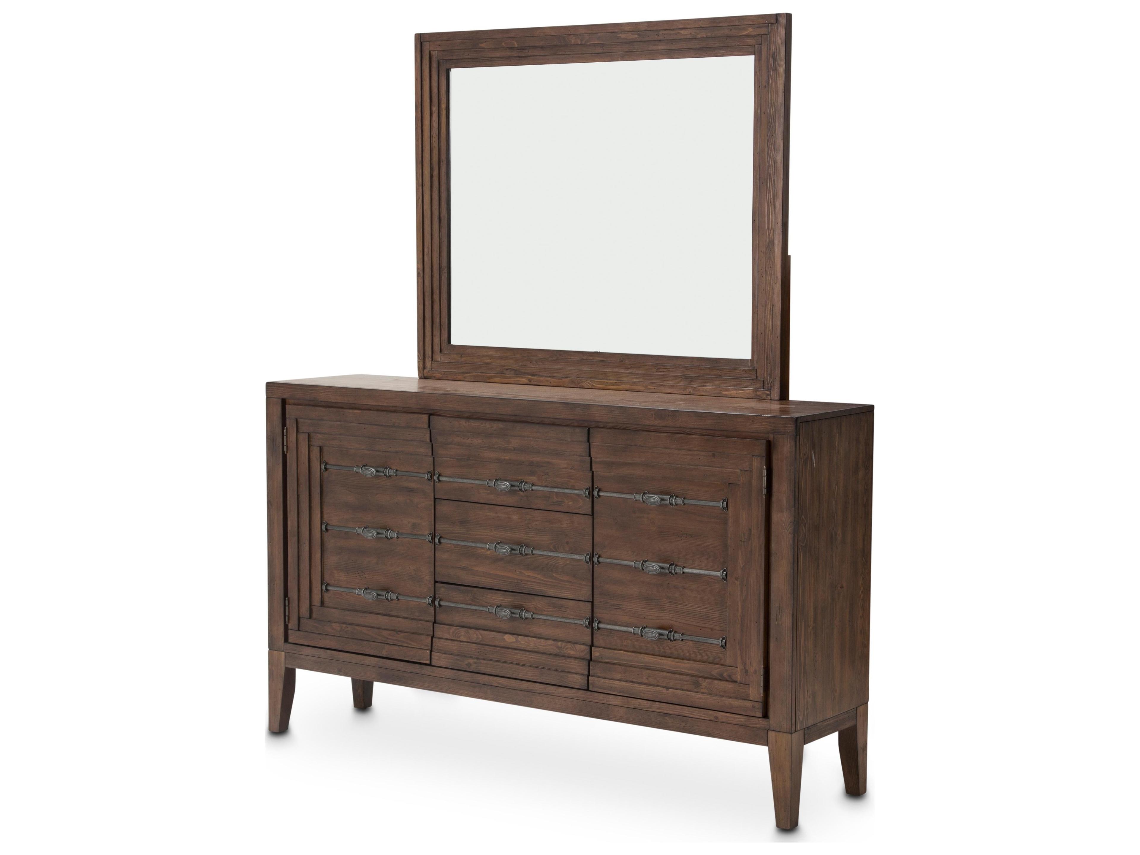 Michael Amini Carrollton 68" Spruce Wood Sideboard and Mirror Set