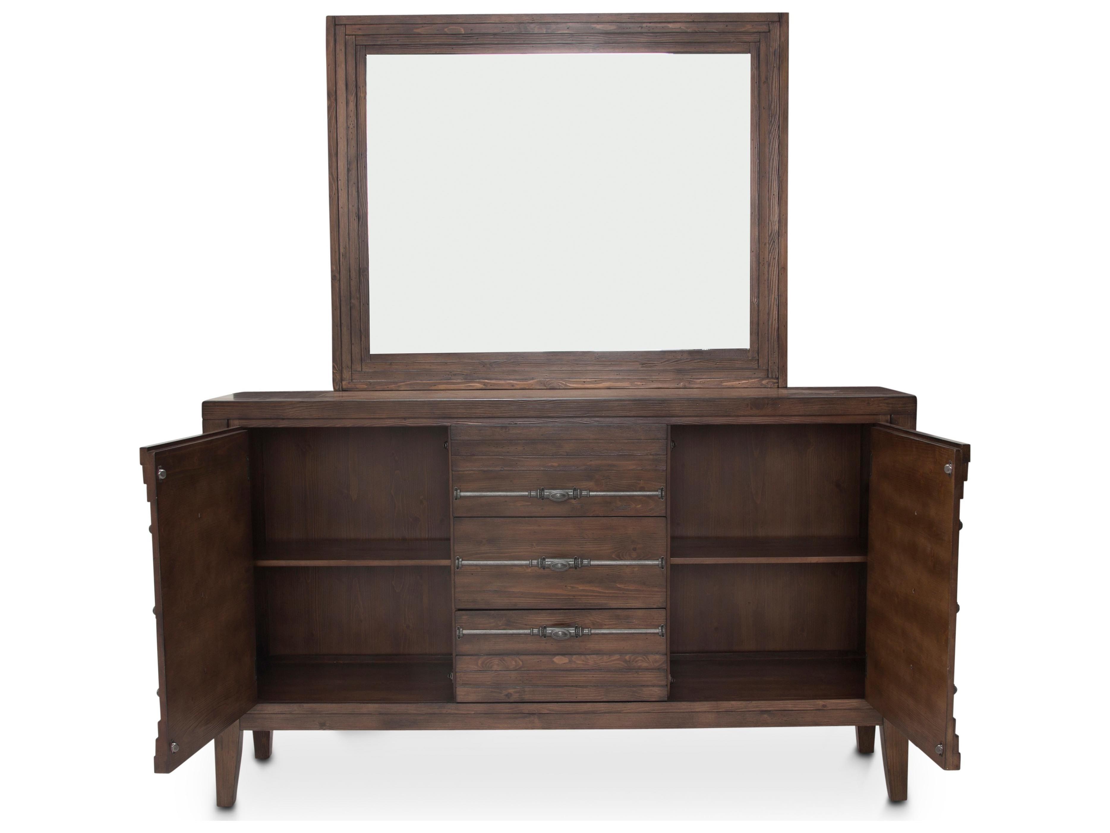 Michael Amini Carrollton 68" Spruce Wood Sideboard and Mirror Set