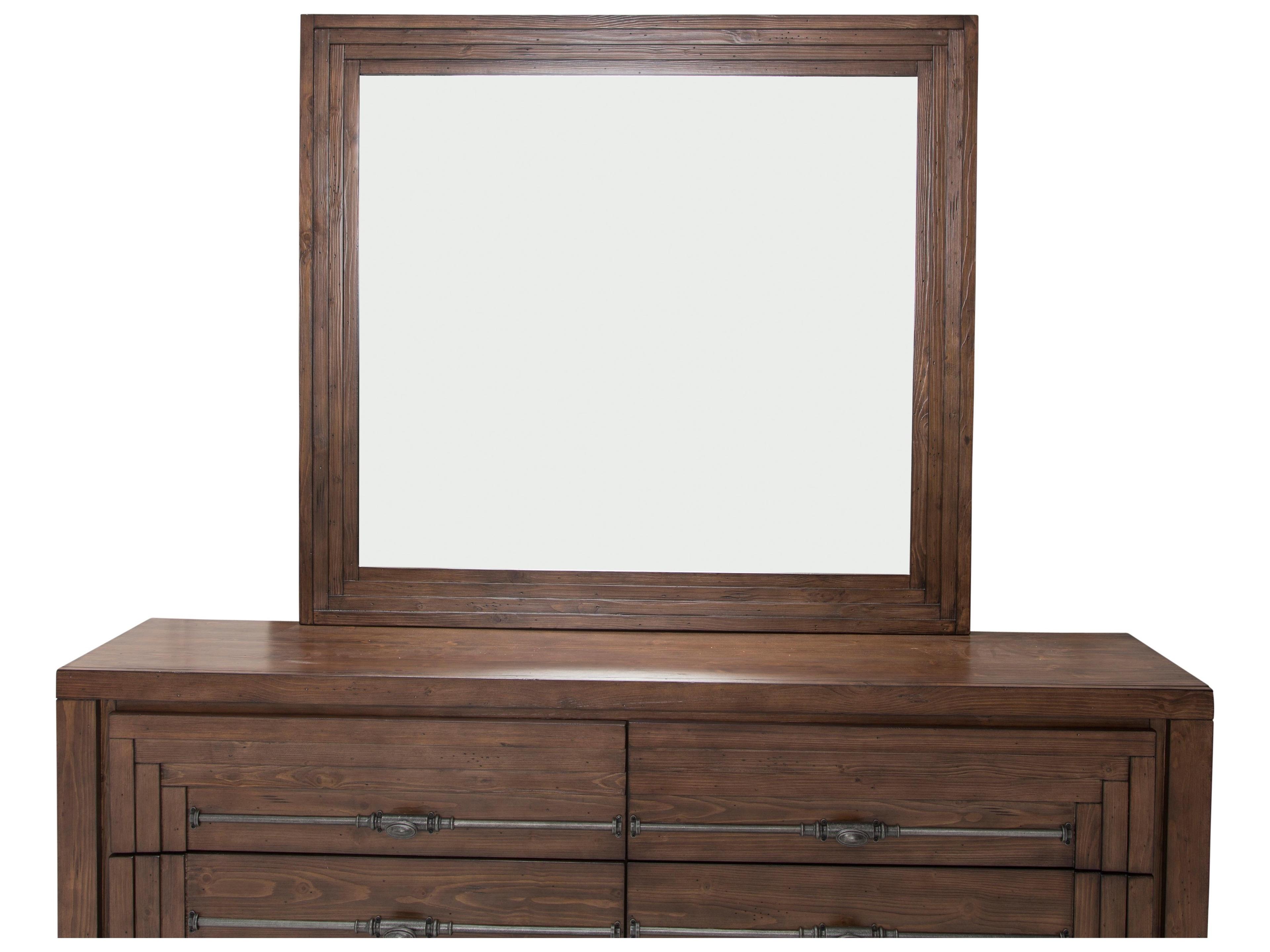Michael Amini Carrollton Brown Spruce Wood Double Dresser and Mirror Set