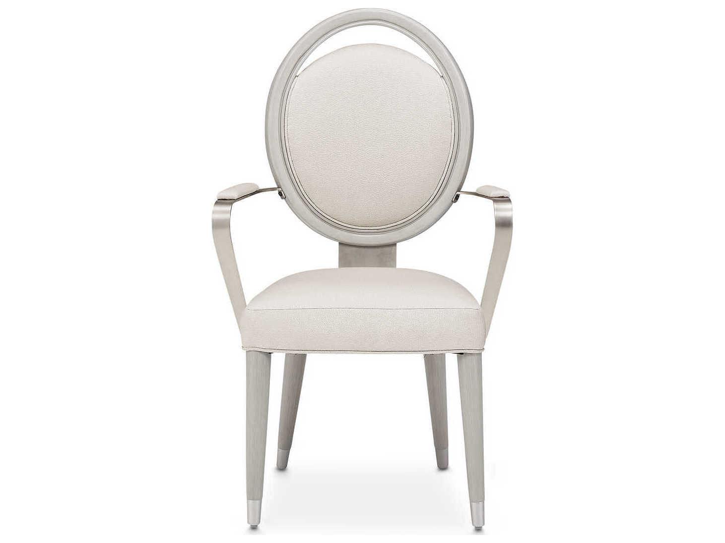 Michael Amini Eclipse Poplar Wood Gray Upholstered Arm Dining Chair