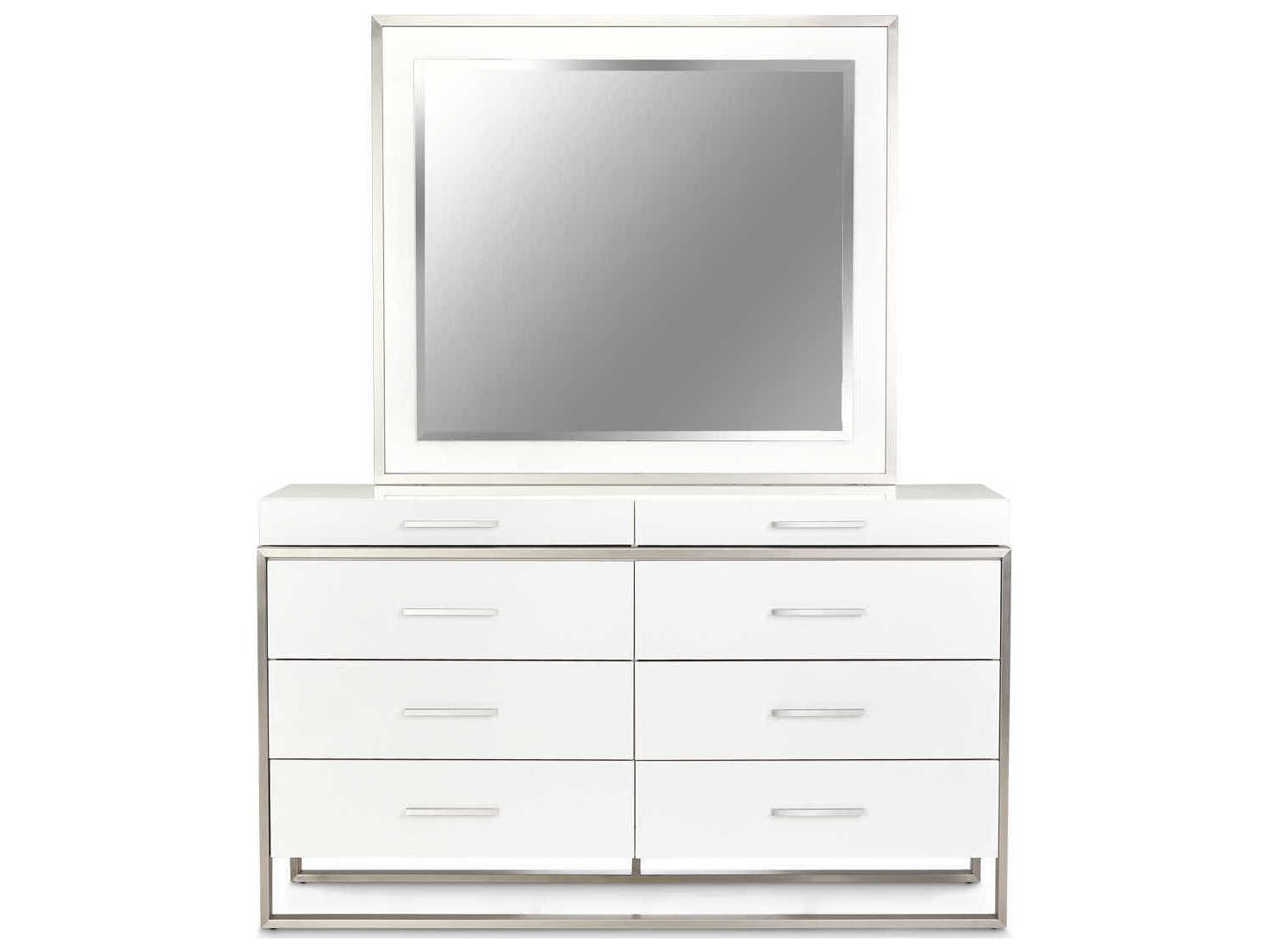 Michael Amini Marquee 8-Drawers Cloud White Double Dresser with Mirror Set