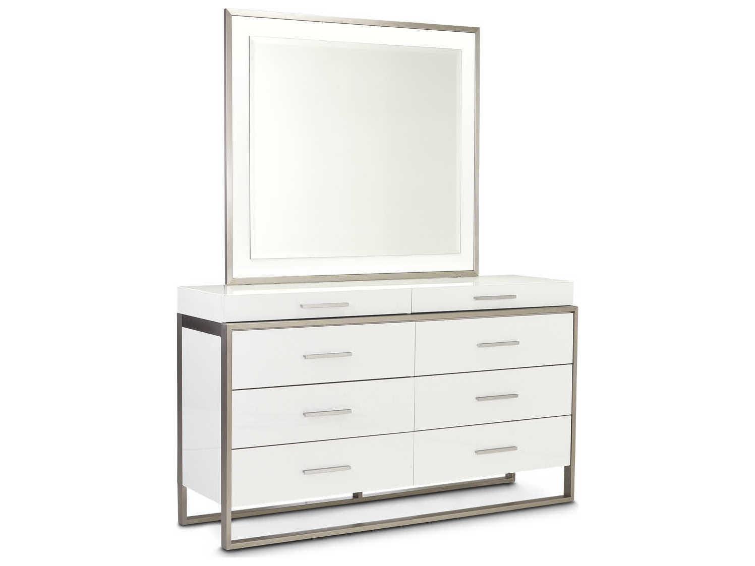 Michael Amini Marquee 8-Drawers Cloud White Double Dresser with Mirror Set