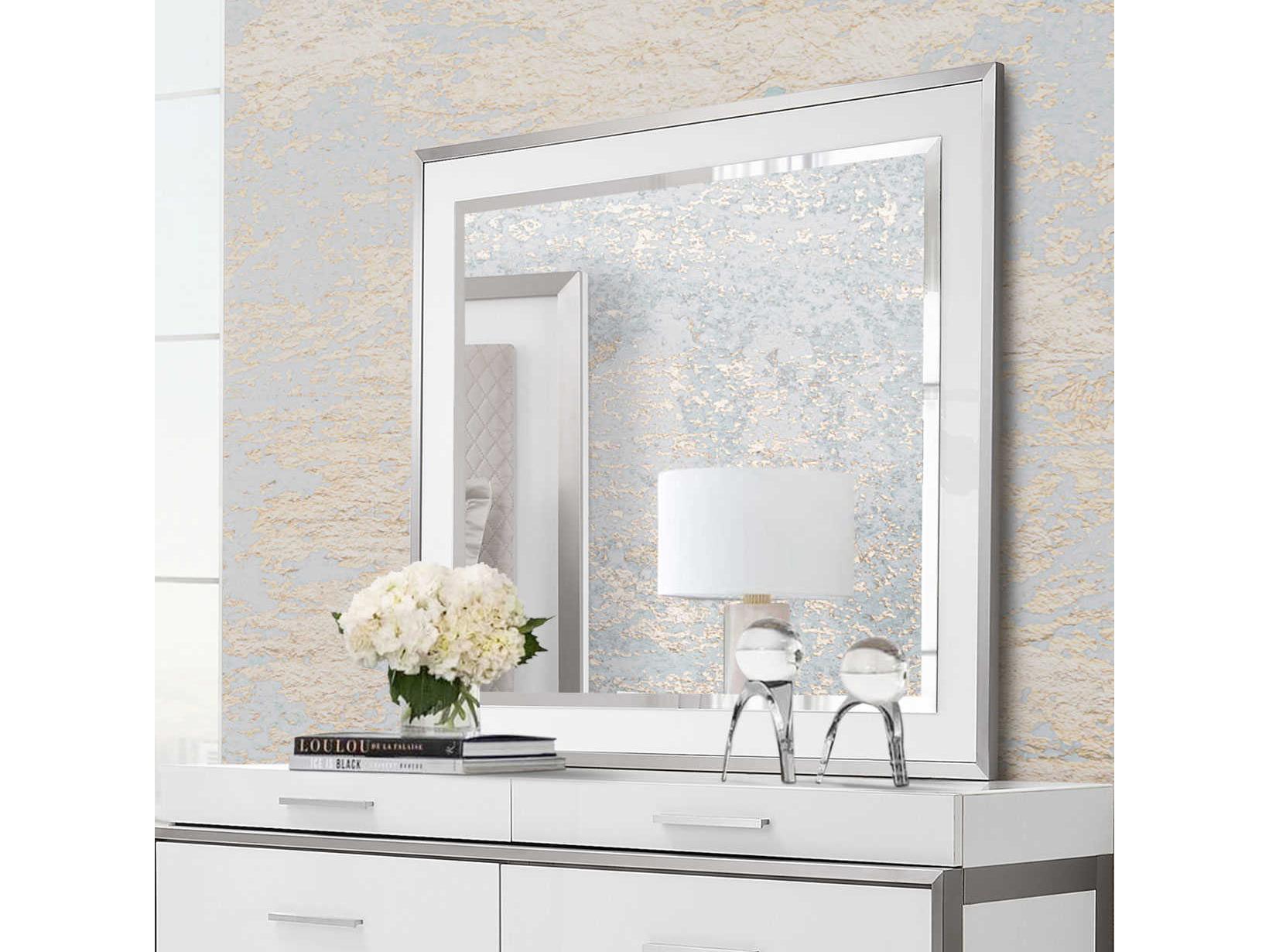 Michael Amini Marquee Cloud White Rectangular Wall Mirror
