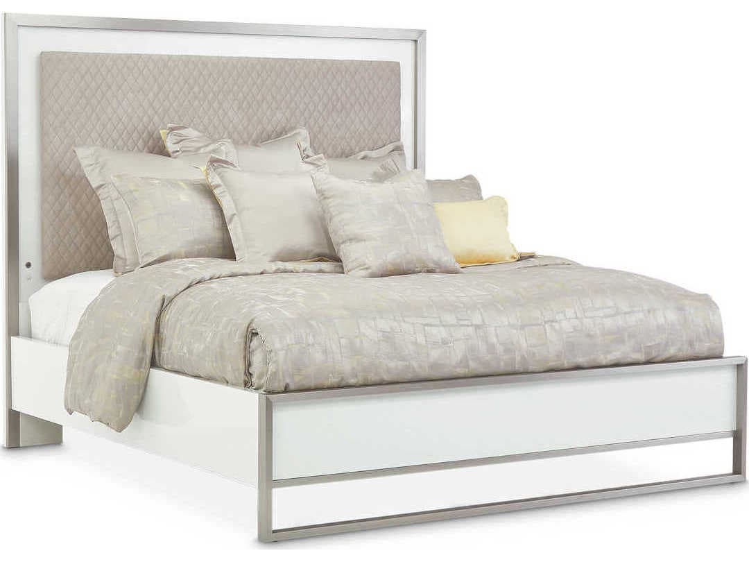 Michael Amini Marquee Cloud White Upholstered King Panel Bed