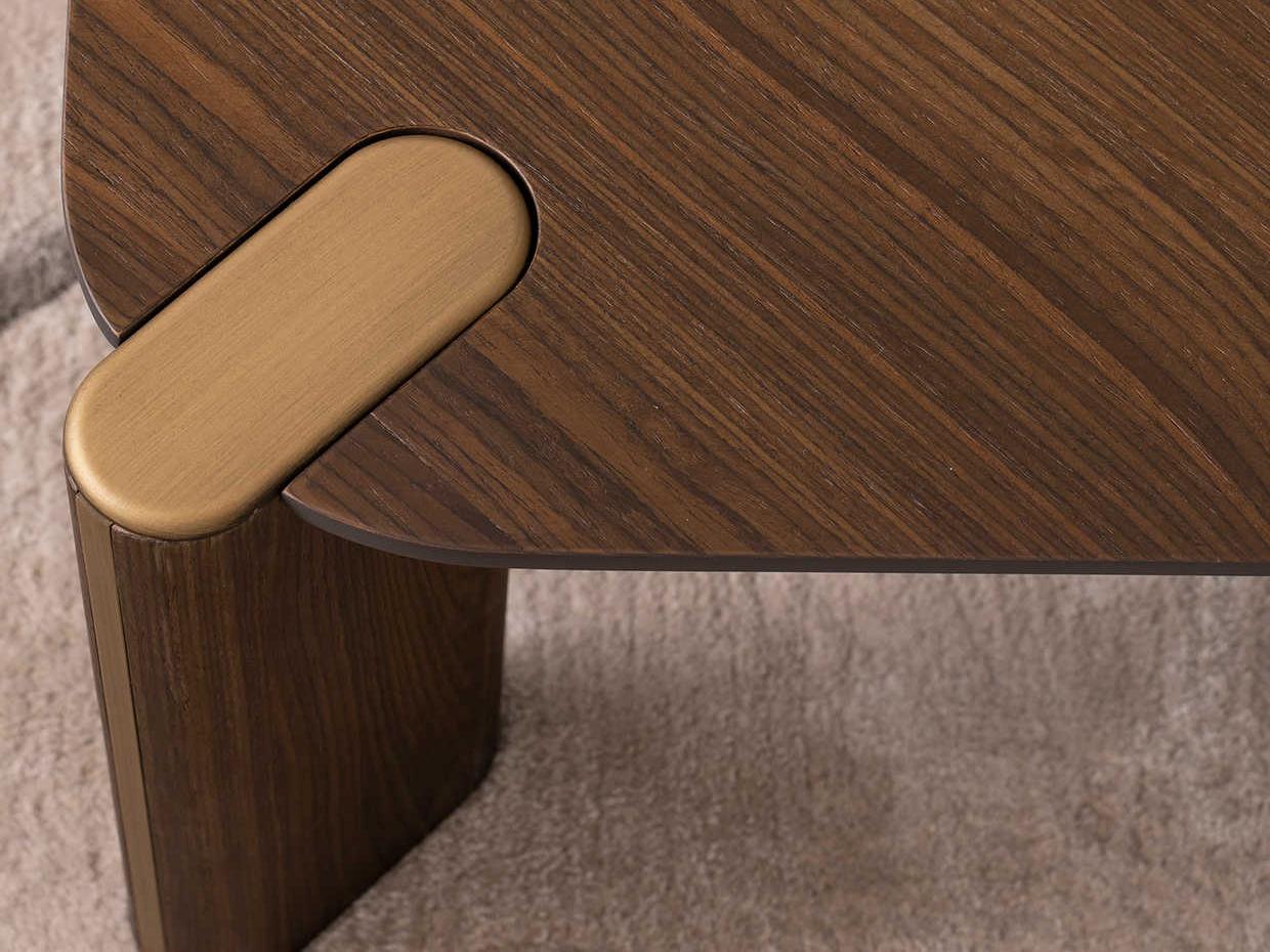 Luxecor Gilded Square Wood Eggshell Walnut Cocktail Table