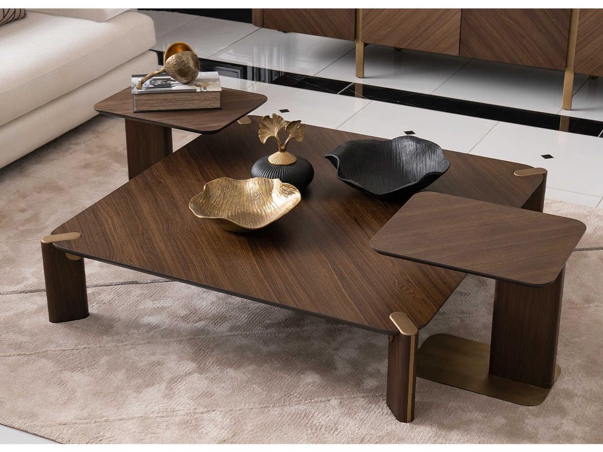 Luxecor Gilded Square Wood Eggshell Walnut Cocktail Table