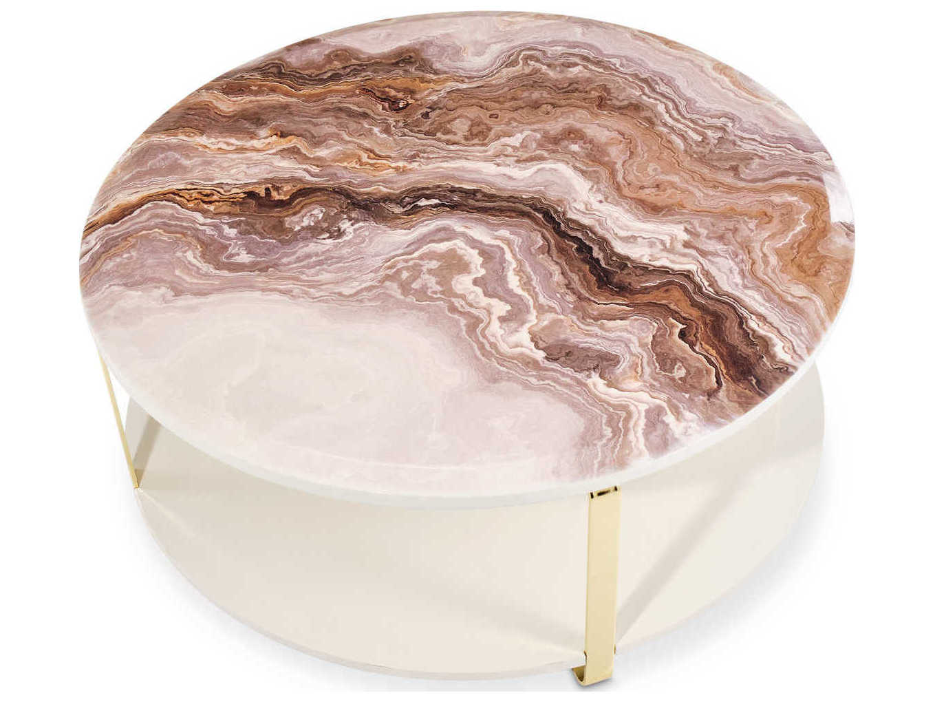 Michael Amini Ariana Round Faux Marble Gold Cocktail Table