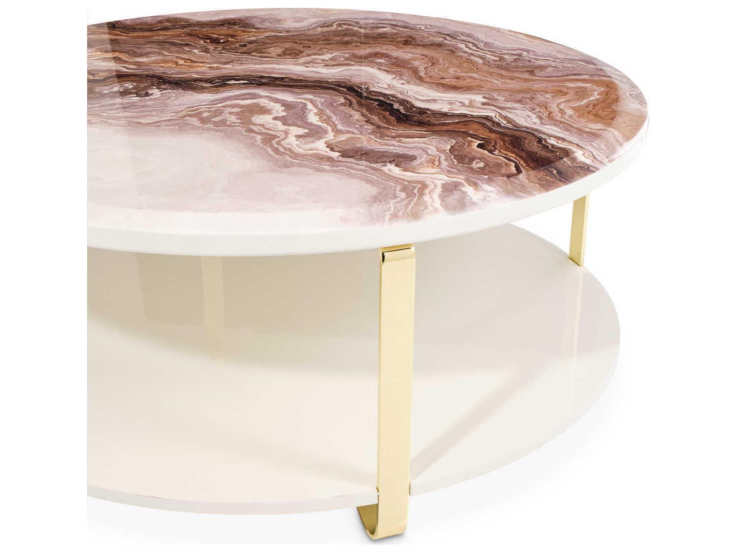 Michael Amini Ariana Round Faux Marble Gold Cocktail Table