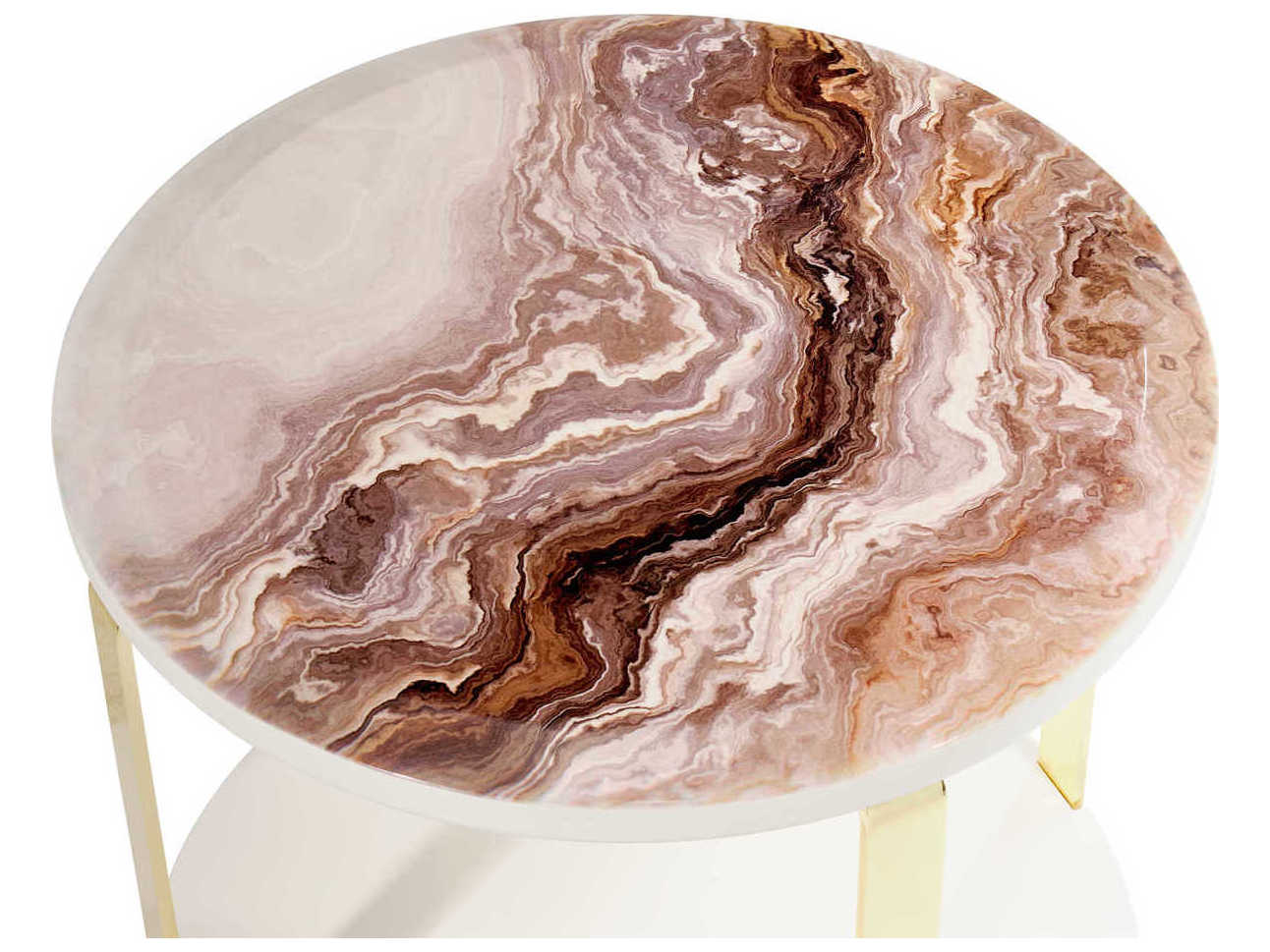 Michael Amini Ariana Round Faux Marble Gold End Table