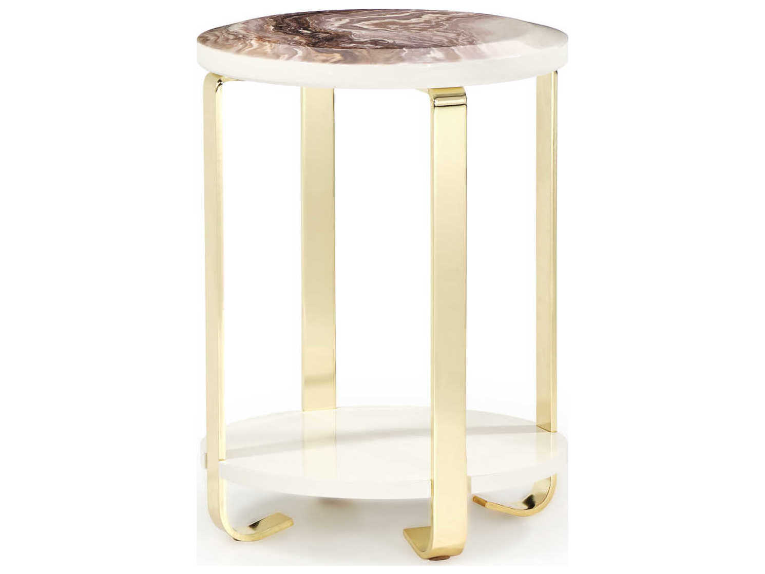 Michael Amini Ariana Round Faux Marble Gold End Table
