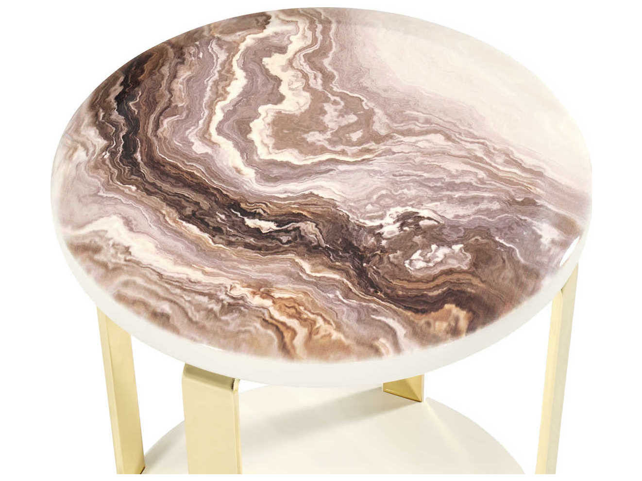 Michael Amini Ariana Round Faux Marble Gold End Table