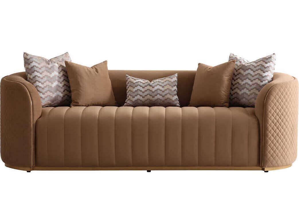 Michael Amini Ariana Gold Brown Velvet Upholstered Sofa