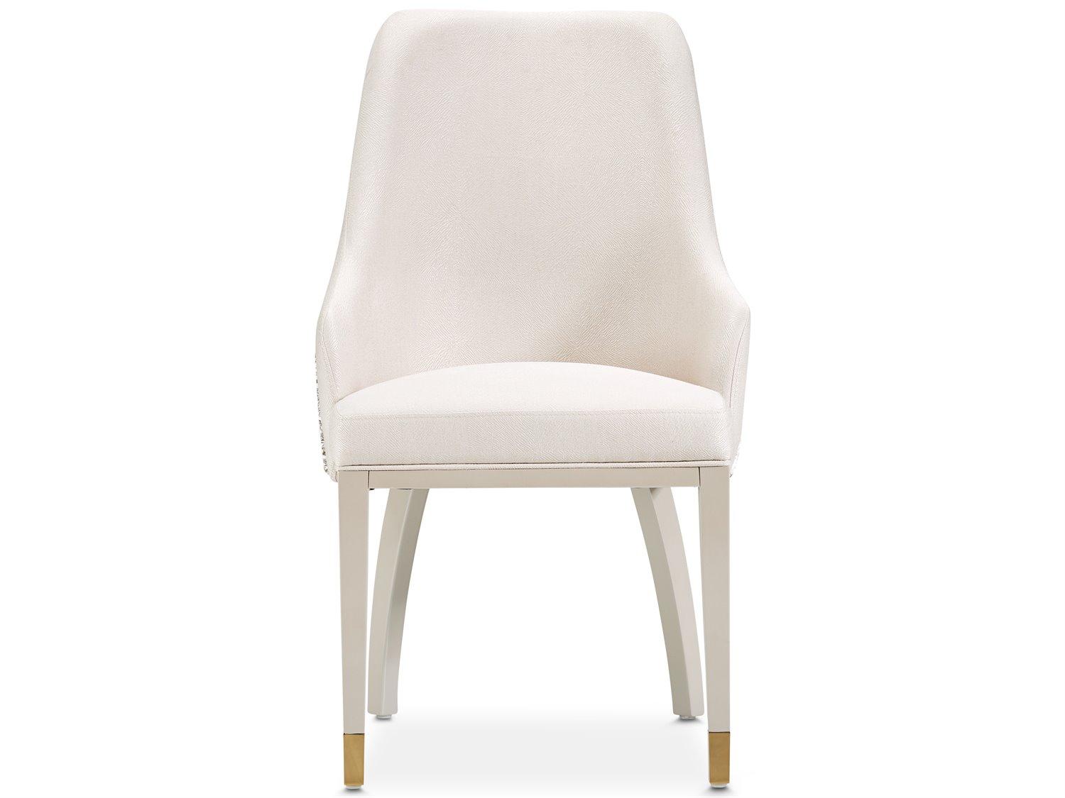 Michael Amini Carmela Beech Wood White Upholstered Arm Dining Chair
