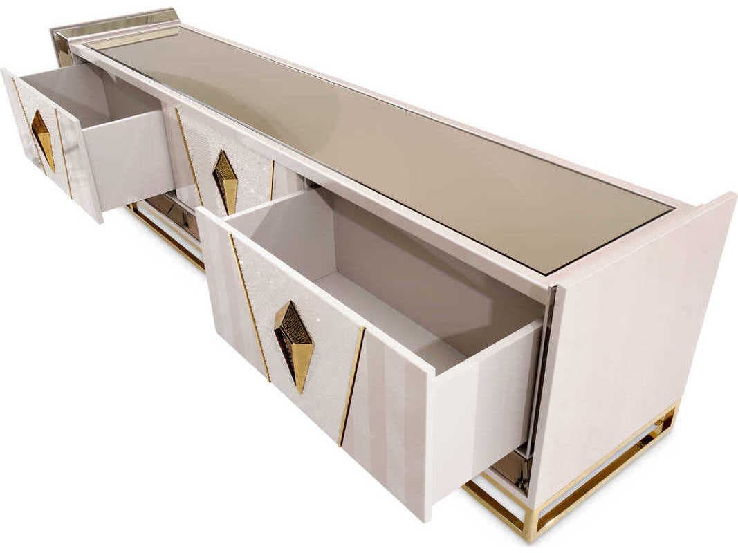 Michael Amini Carmela 94" Shimmer Ivory Media Console