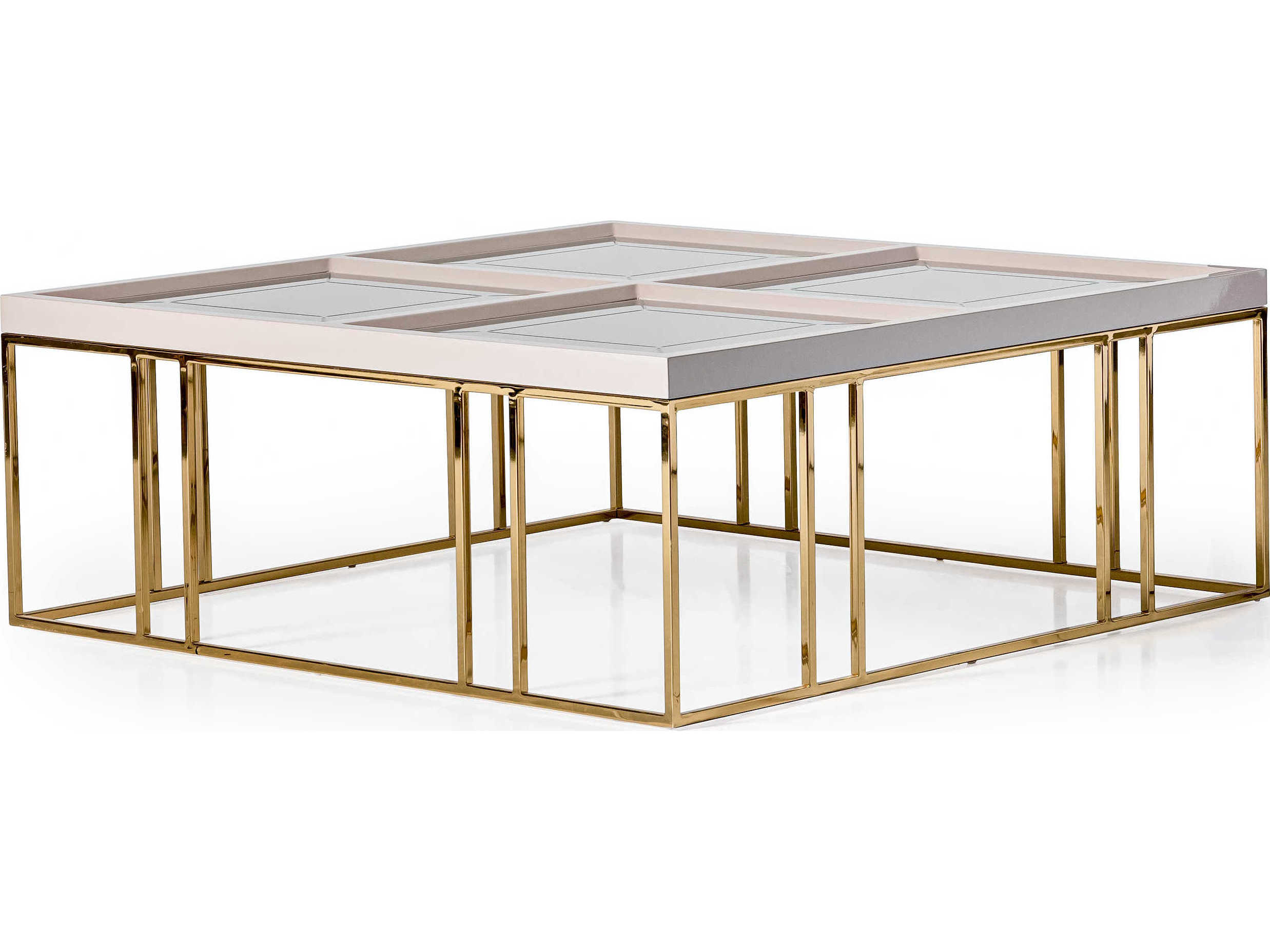 Michael Amini Carmela Square Mirror Shimmer Ivory Cocktail Table