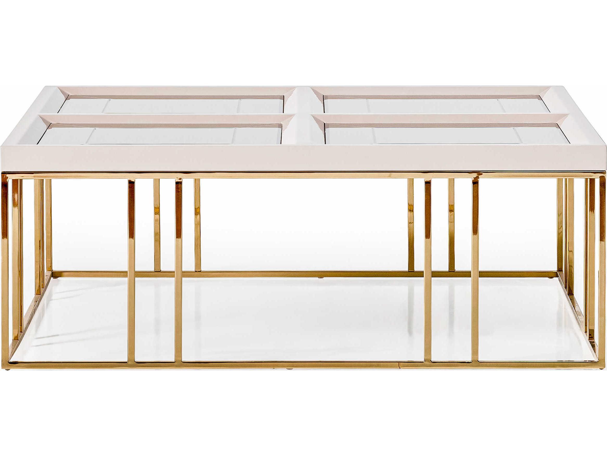 Michael Amini Carmela Square Mirror Shimmer Ivory Cocktail Table