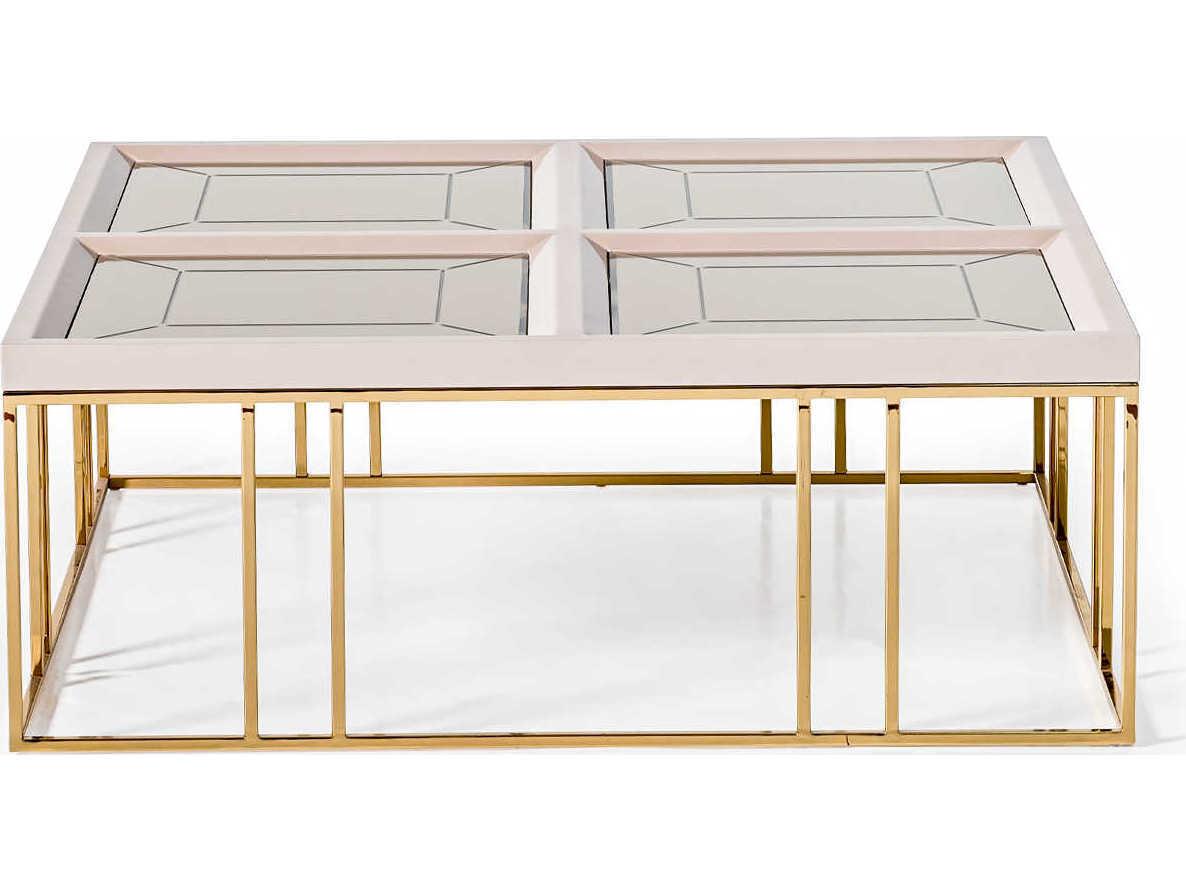 Michael Amini Carmela Square Mirror Shimmer Ivory Cocktail Table