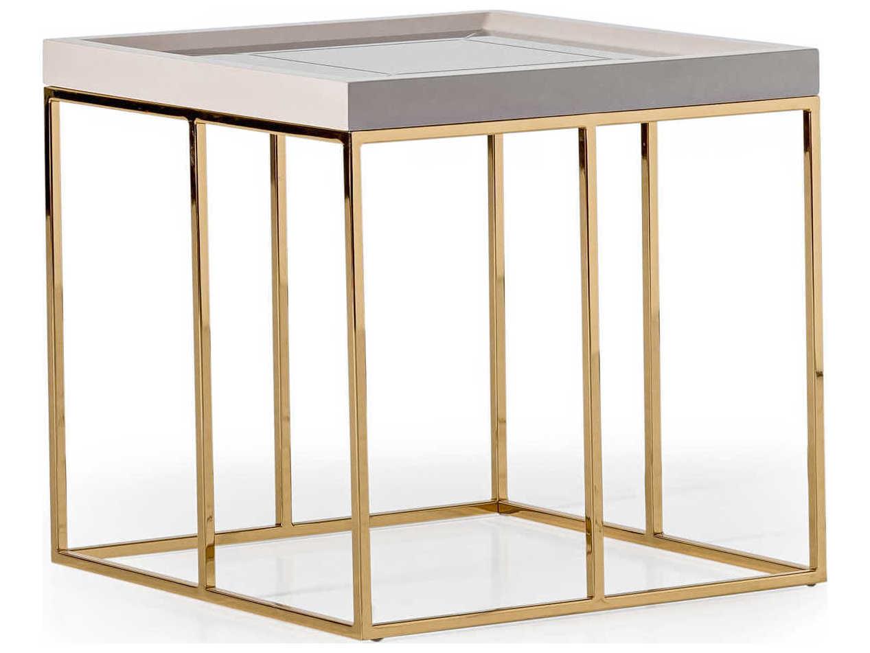 Michael Amini Carmela Square Mirror Shimmer Ivory End Table