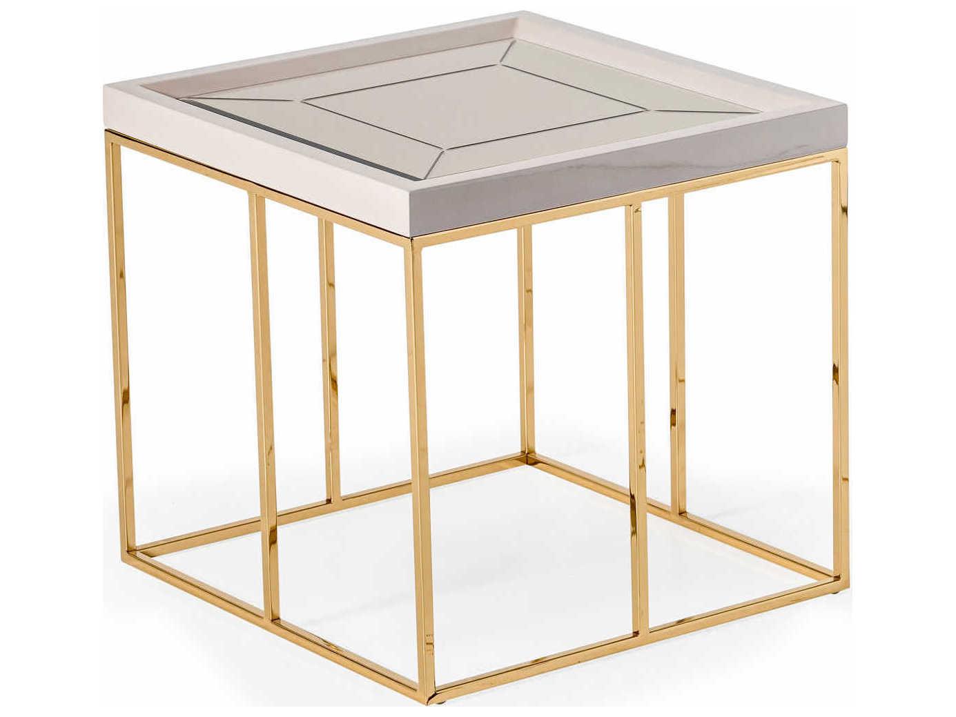 Michael Amini Carmela Square Mirror Shimmer Ivory End Table