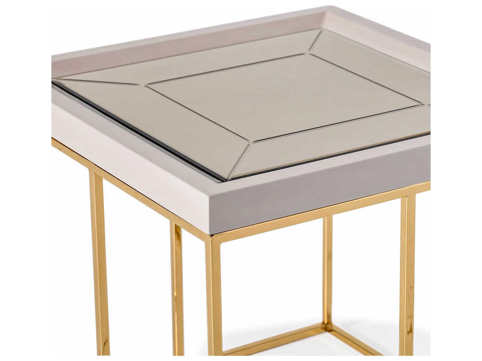 Michael Amini Carmela Square Mirror Shimmer Ivory End Table