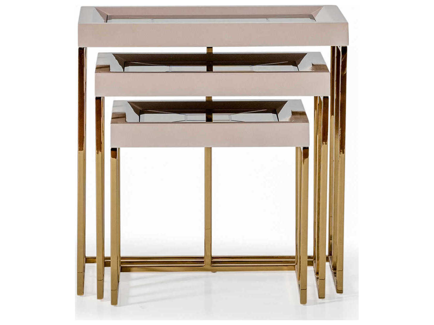 Luxecor Gilded Rectangular Mirror Shimmer Ivory End Table