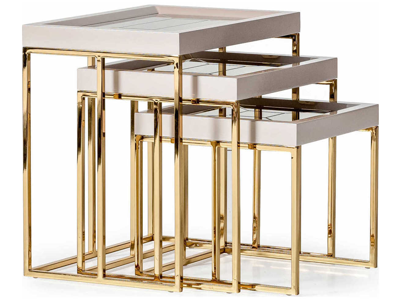 Luxecor Gilded Rectangular Mirror Shimmer Ivory End Table