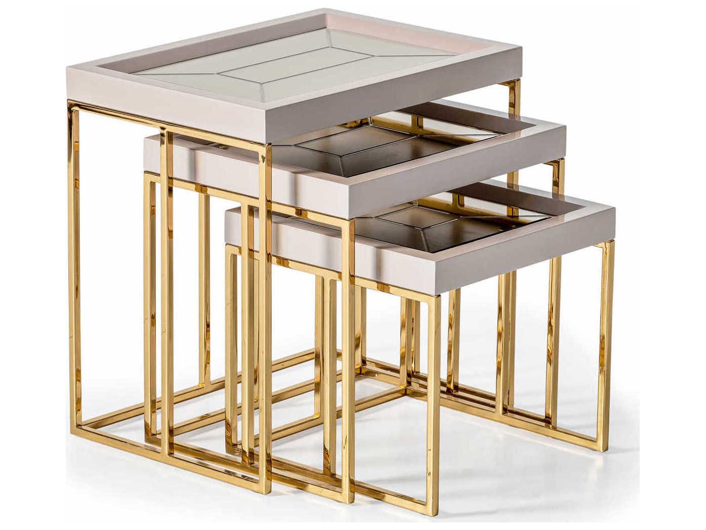 Luxecor Gilded Rectangular Mirror Shimmer Ivory End Table