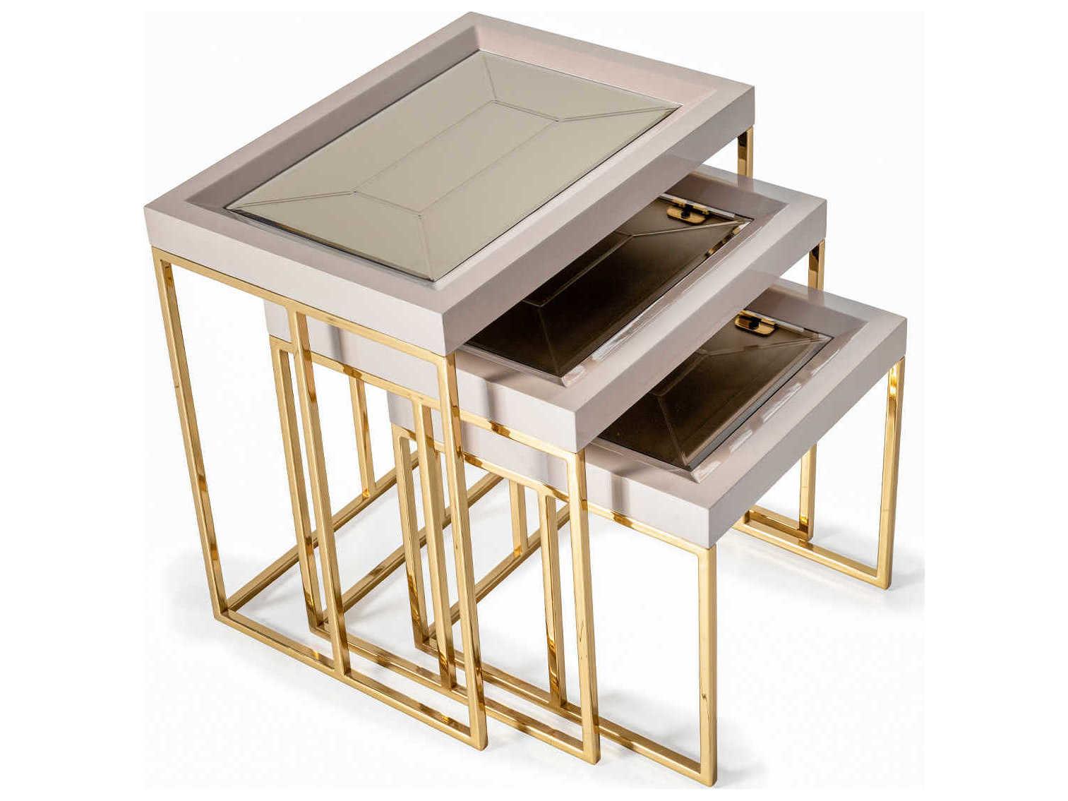 Luxecor Gilded Rectangular Mirror Shimmer Ivory End Table