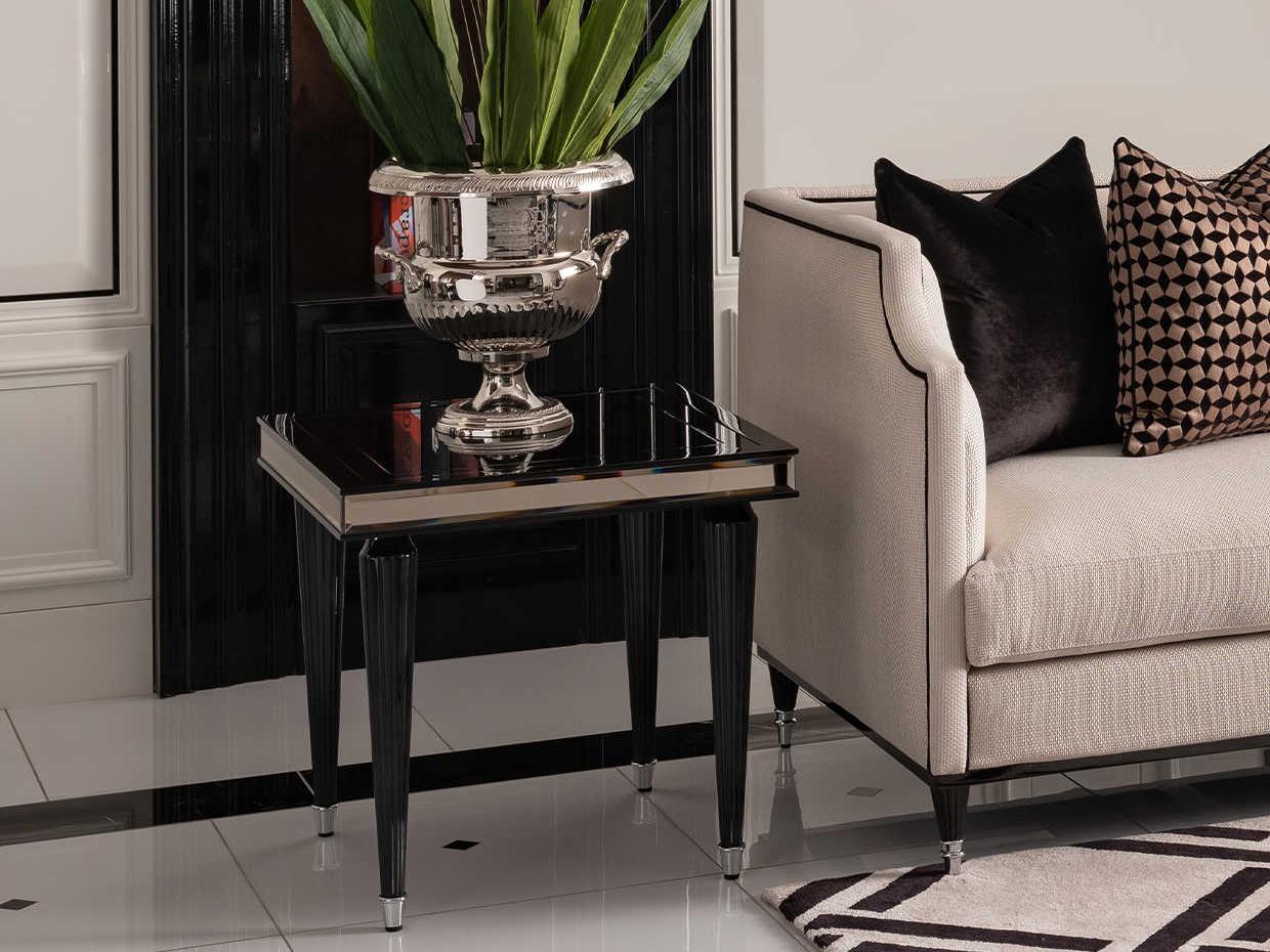 Michael Amini La Francaise Rectangular Glass Black Ice End Table