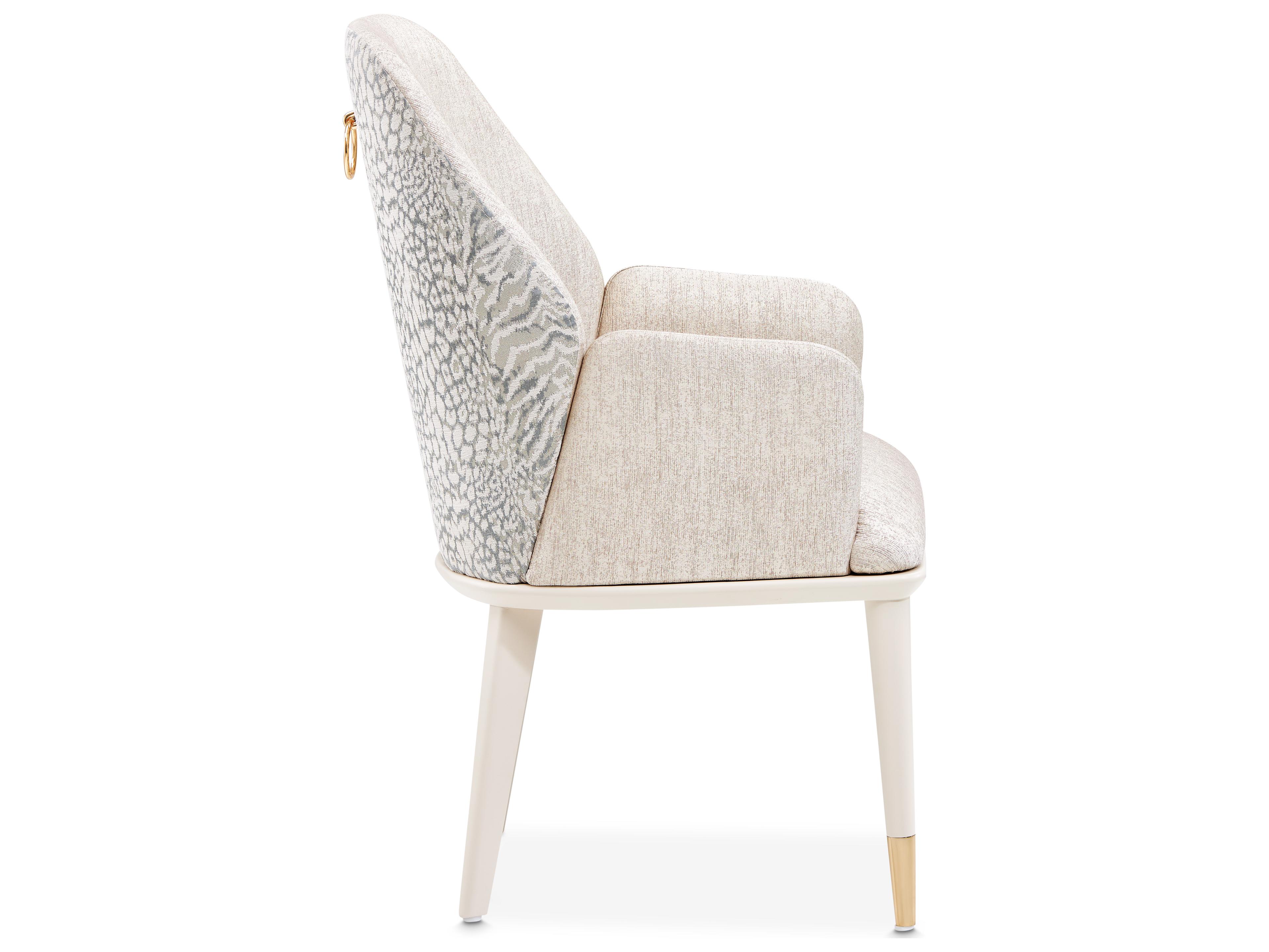 Michael Amini Lisbon Beech Wood Beige Upholstered Arm Dining Chair