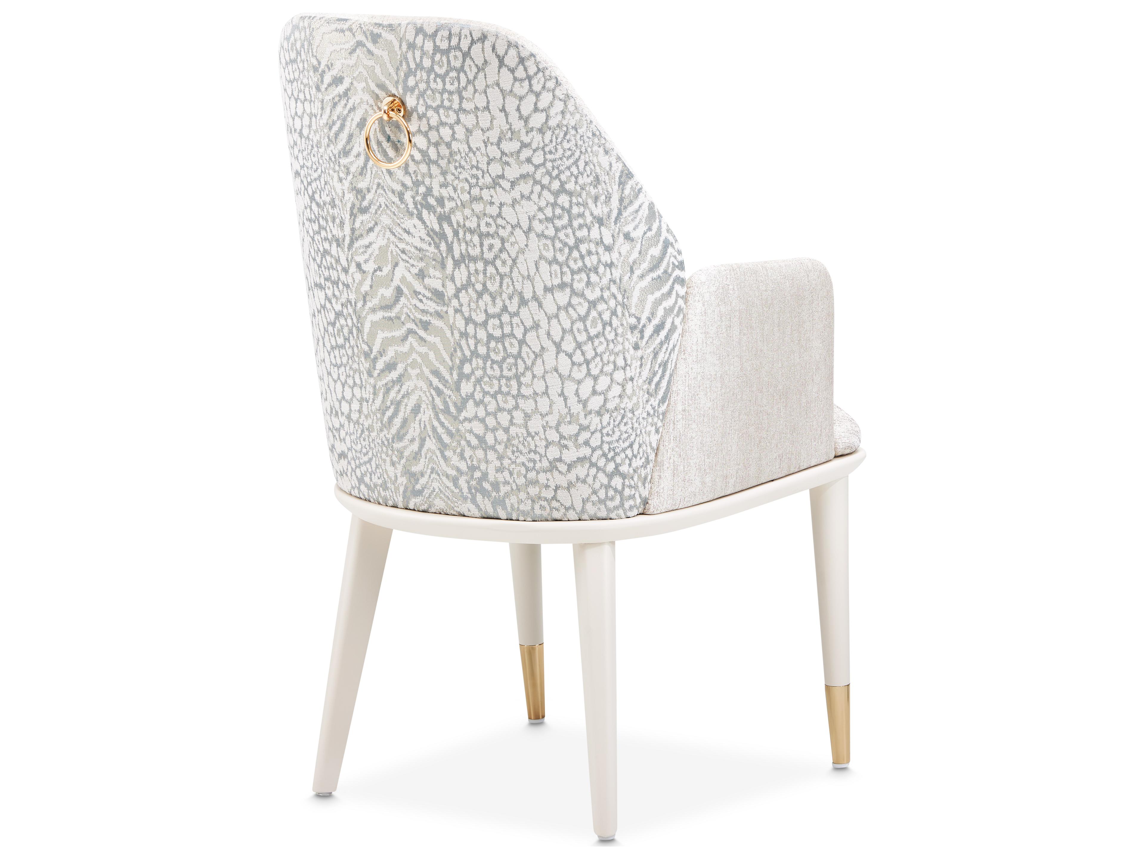 Michael Amini Lisbon Beech Wood Beige Upholstered Arm Dining Chair