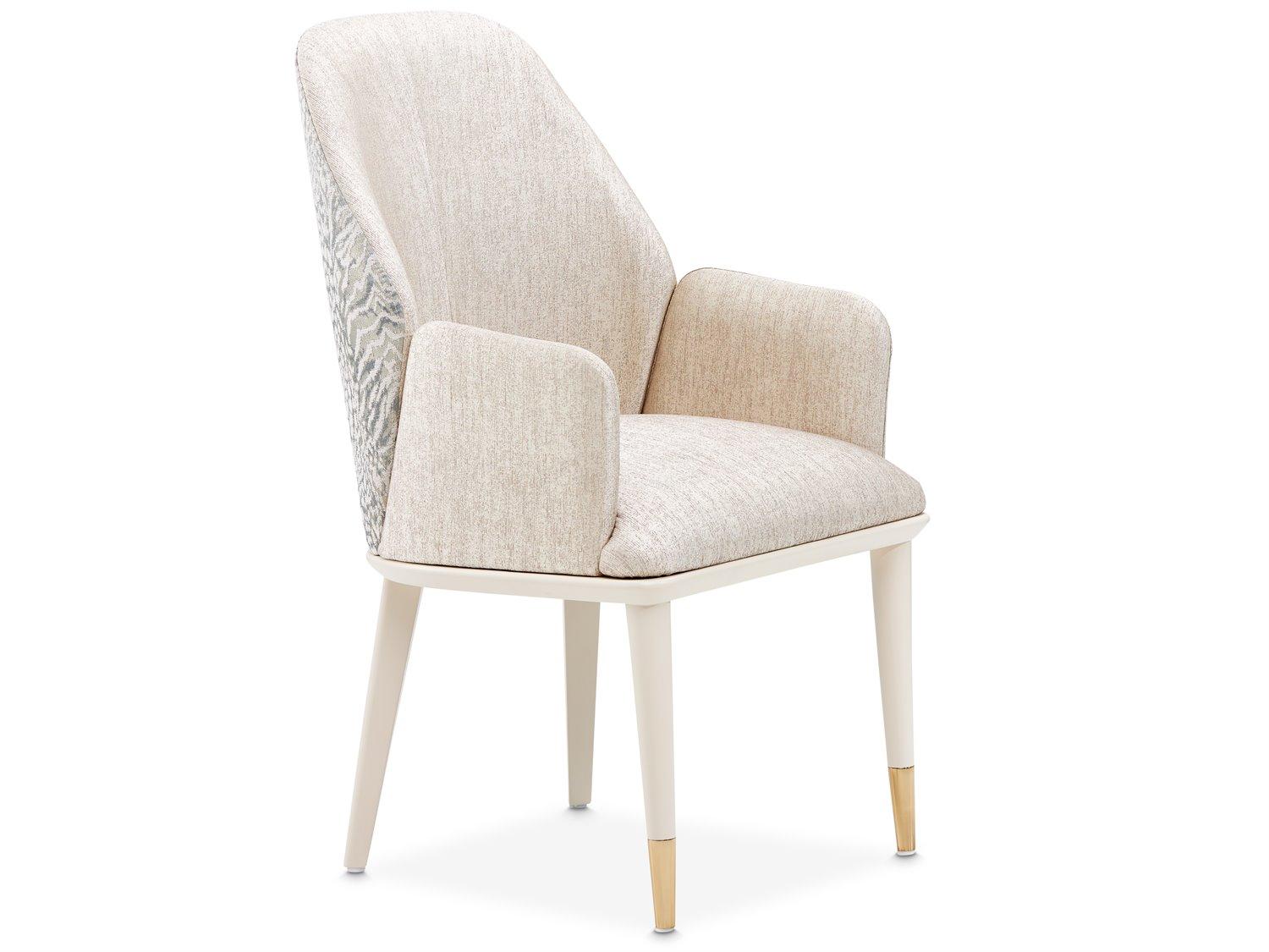 Michael Amini Lisbon Beech Wood Beige Upholstered Arm Dining Chair