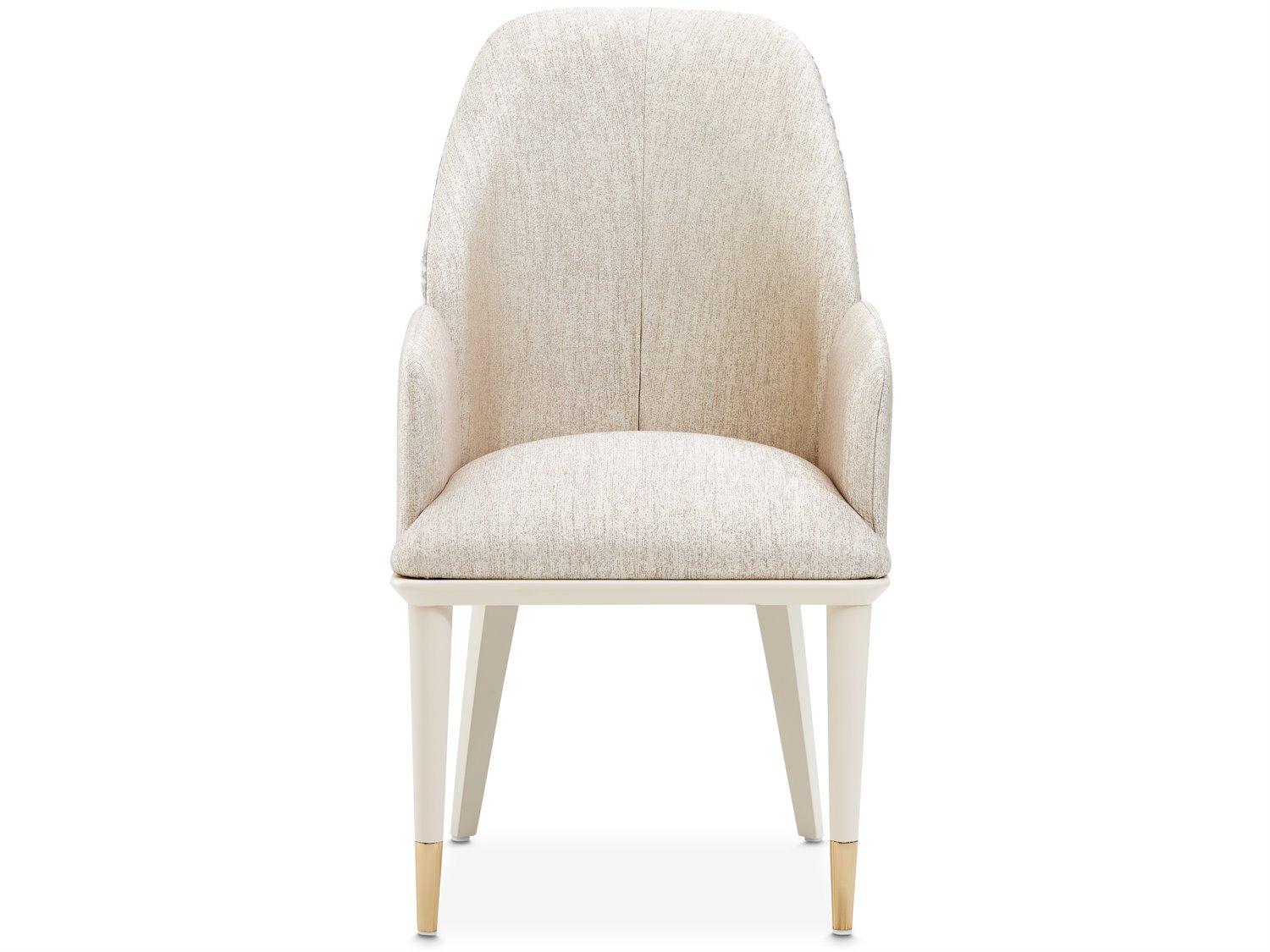 Michael Amini Lisbon Beech Wood Beige Upholstered Arm Dining Chair