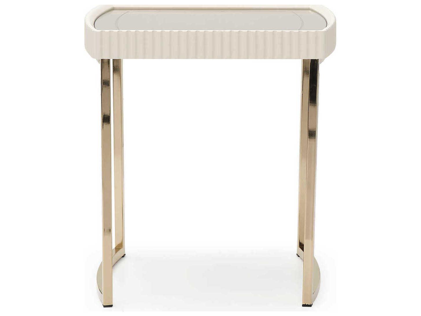 Michael Amini Lisbon - Opal Square Mirror Silken Matte Cream End Table