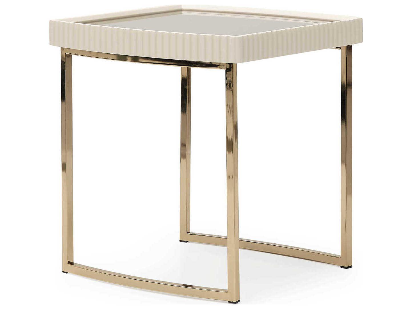 Michael Amini Lisbon - Opal Square Mirror Silken Matte Cream End Table