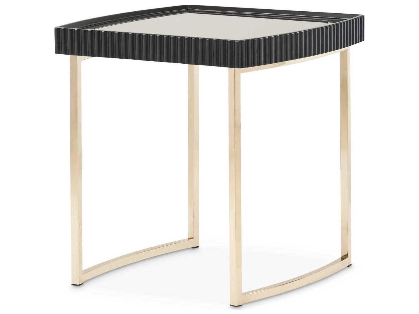 Michael Amini Lisbon - Onyx Square Mirror Silken Matte Black End Table