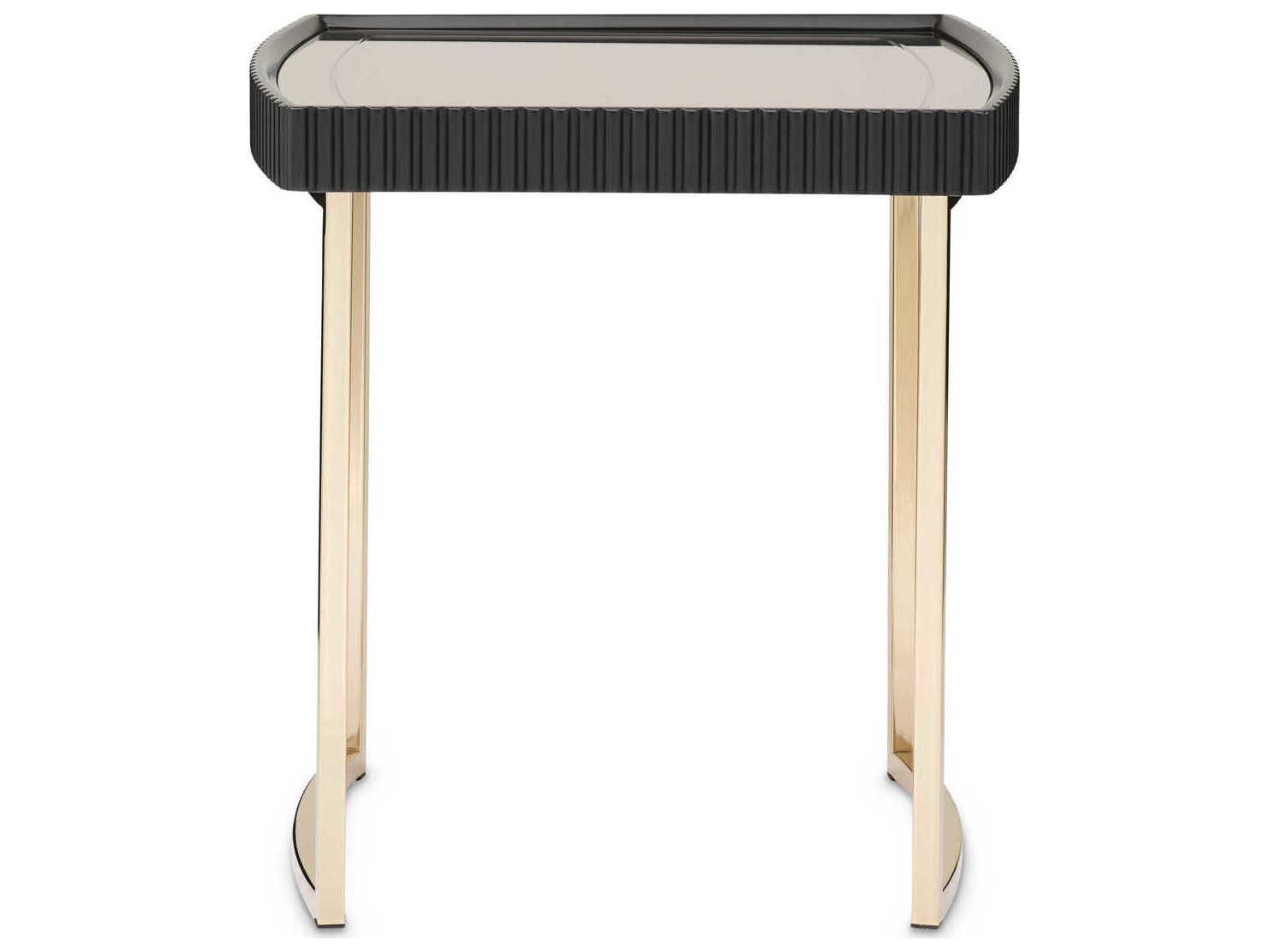 Michael Amini Lisbon - Onyx Square Mirror Silken Matte Black End Table