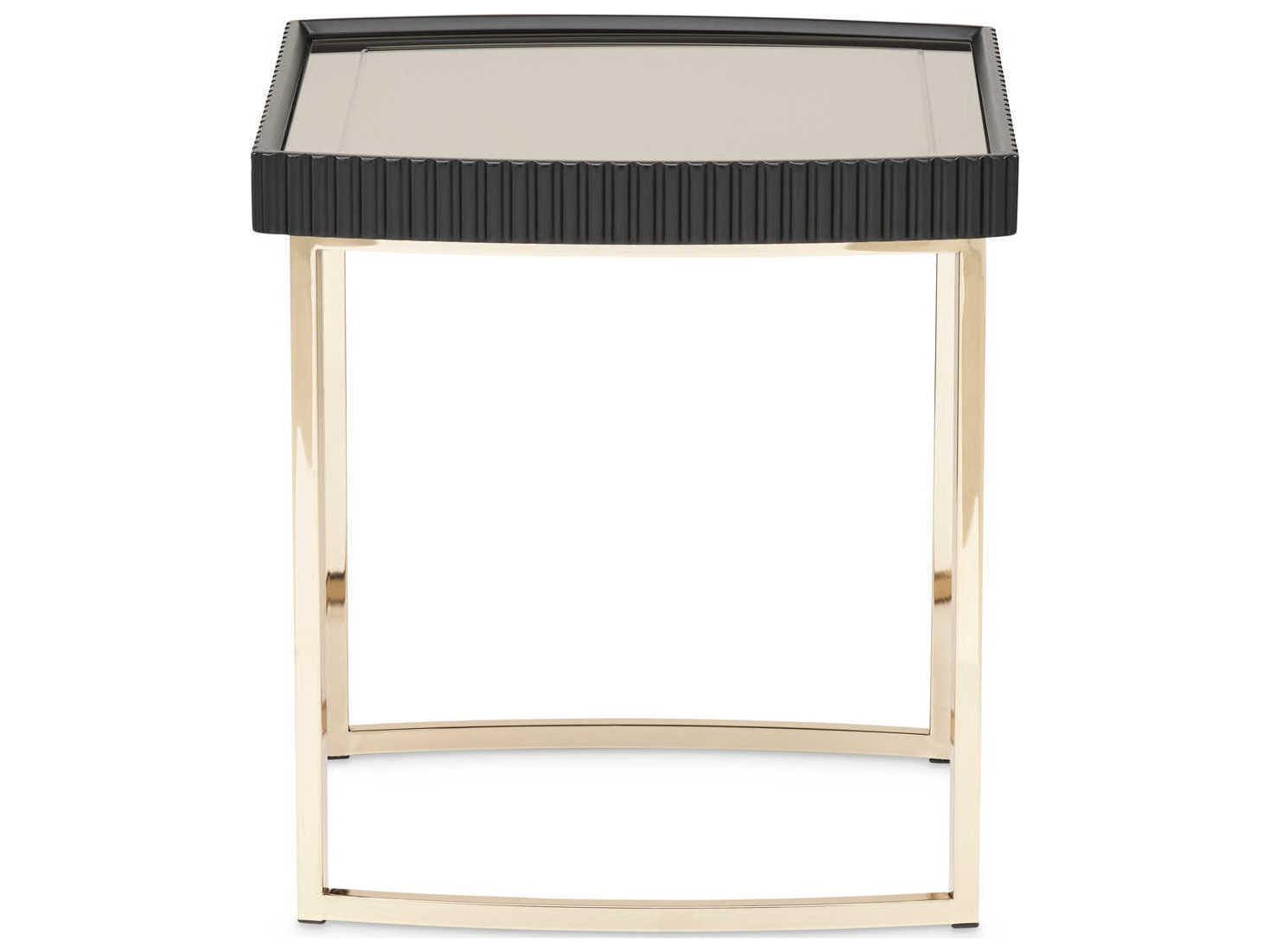 Michael Amini Lisbon - Onyx Square Mirror Silken Matte Black End Table