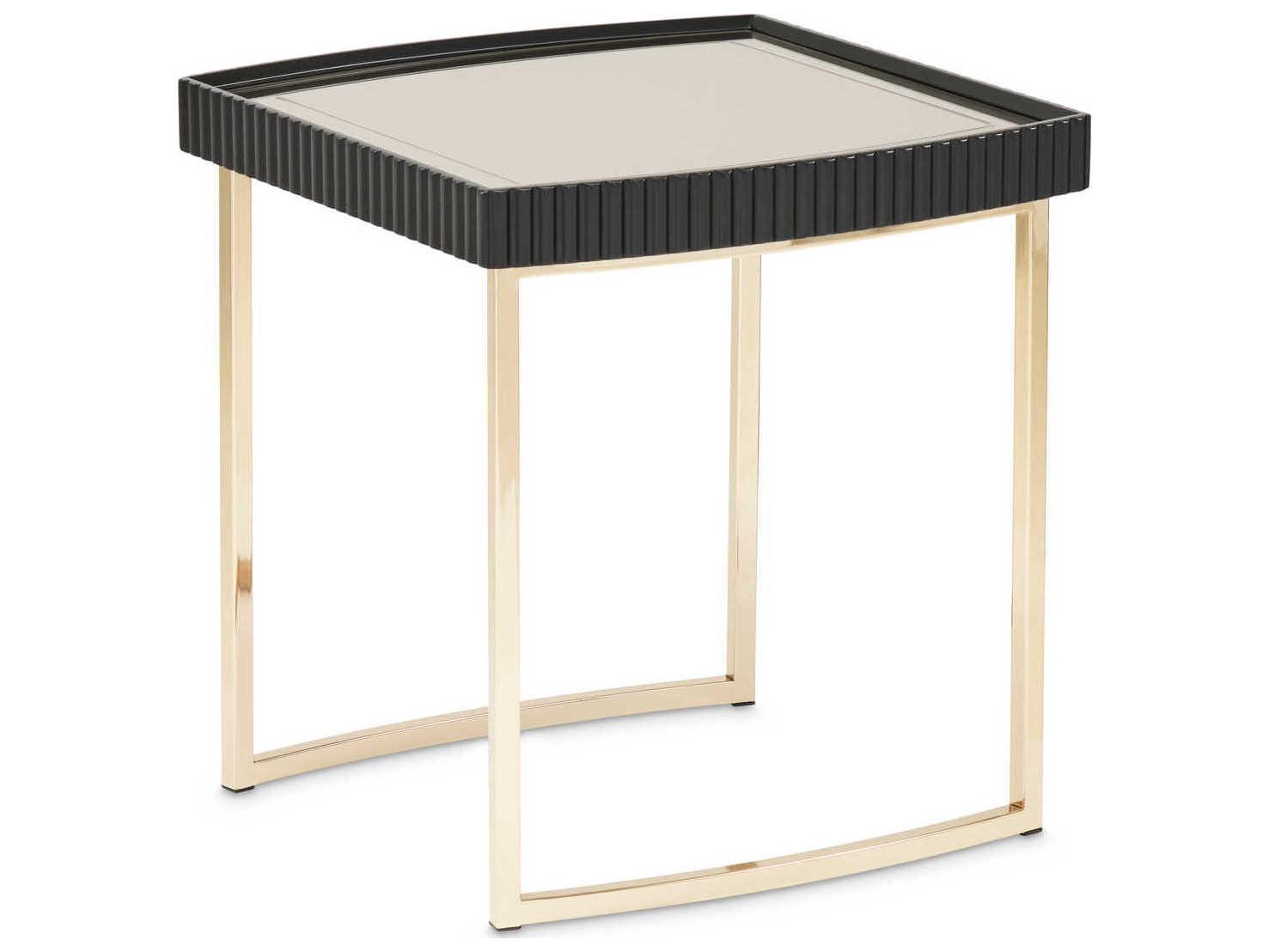 Michael Amini Lisbon - Onyx Square Mirror Silken Matte Black End Table