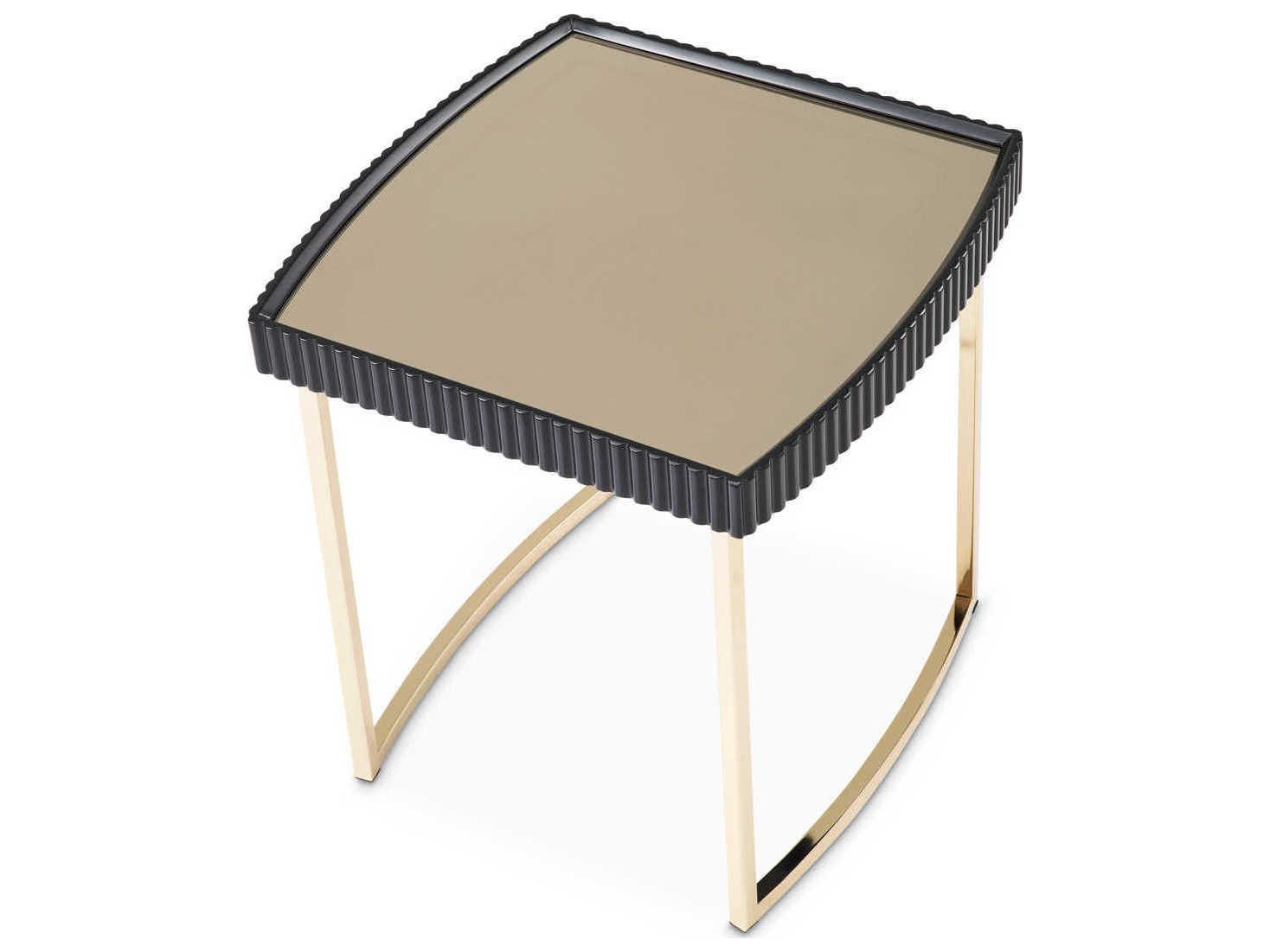 Michael Amini Lisbon - Onyx Square Mirror Silken Matte Black End Table