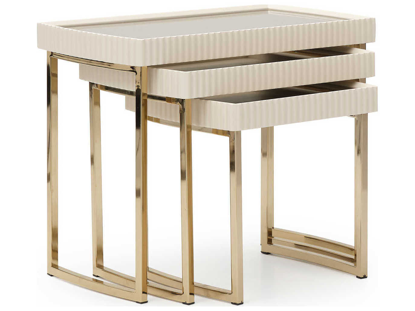 Michael Amini Lisbon - Opal Rectangular Mirror Silken Matte Cream End Table