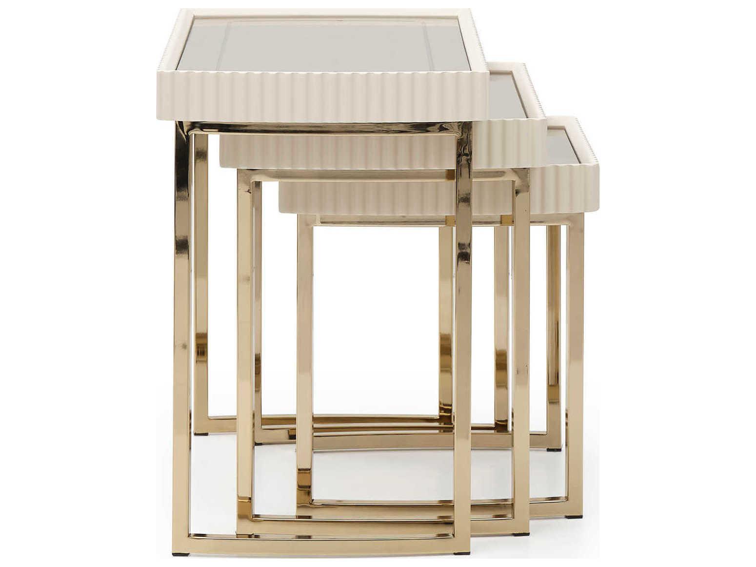 Michael Amini Lisbon - Opal Rectangular Mirror Silken Matte Cream End Table