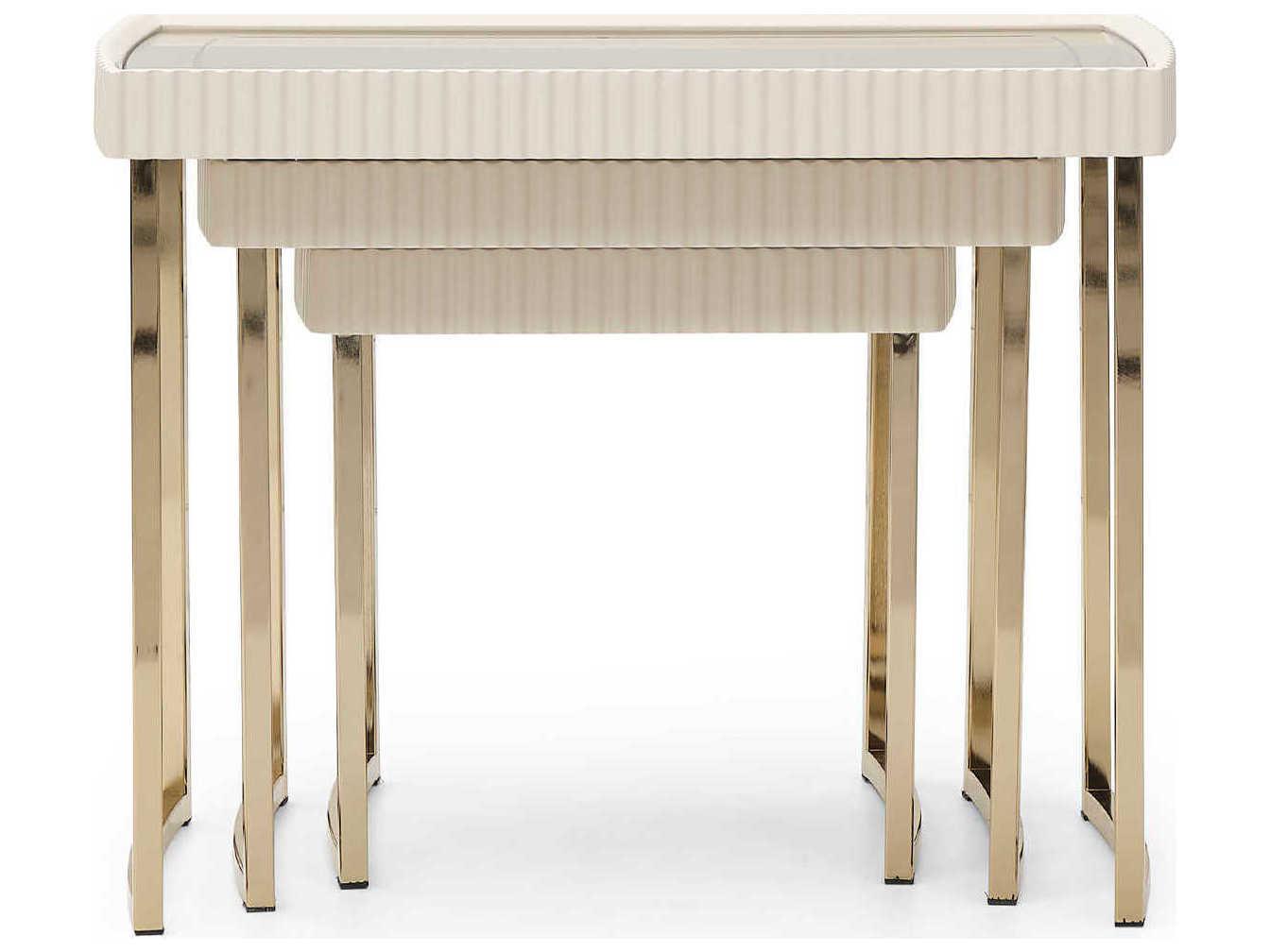 Michael Amini Lisbon - Opal Rectangular Mirror Silken Matte Cream End Table