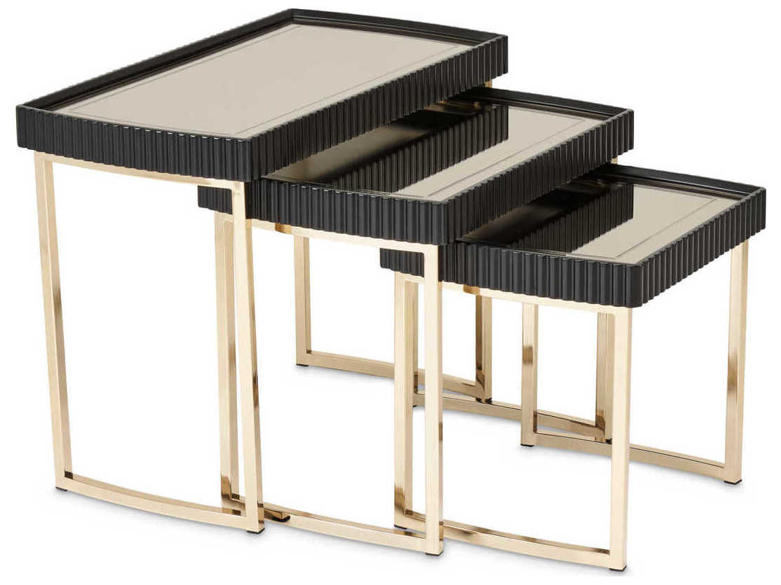 Michael Amini Lisbon - Onyx Rectangular Mirror Silken Matte Black End Table