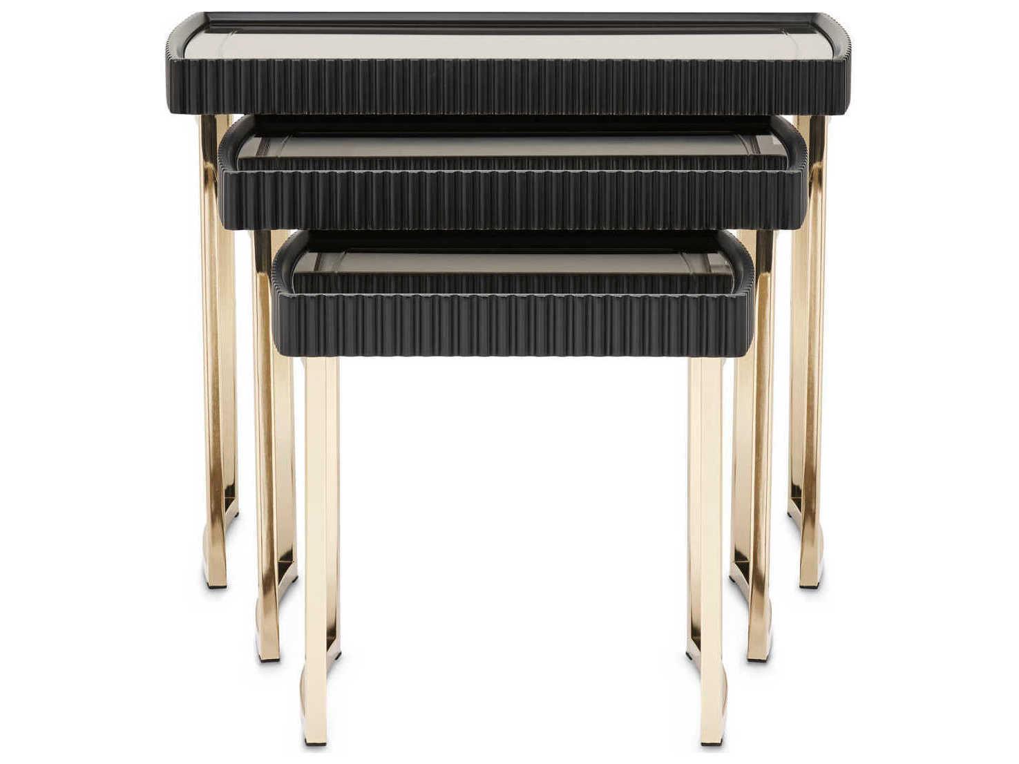 Michael Amini Lisbon - Onyx Rectangular Mirror Silken Matte Black End Table