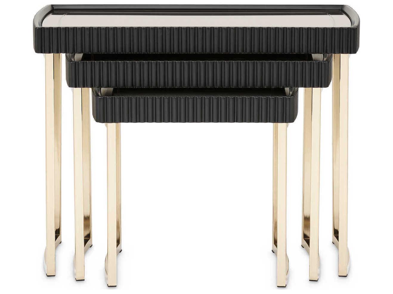 Michael Amini Lisbon - Onyx Rectangular Mirror Silken Matte Black End Table