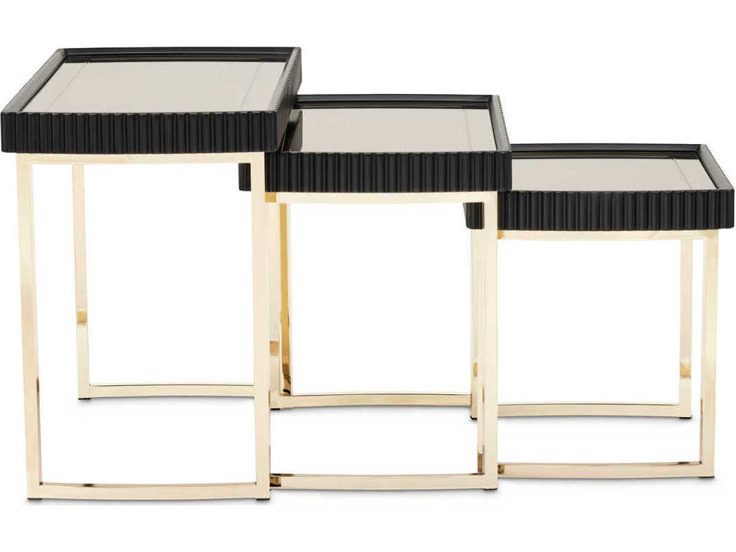 Michael Amini Lisbon - Onyx Rectangular Mirror Silken Matte Black End Table