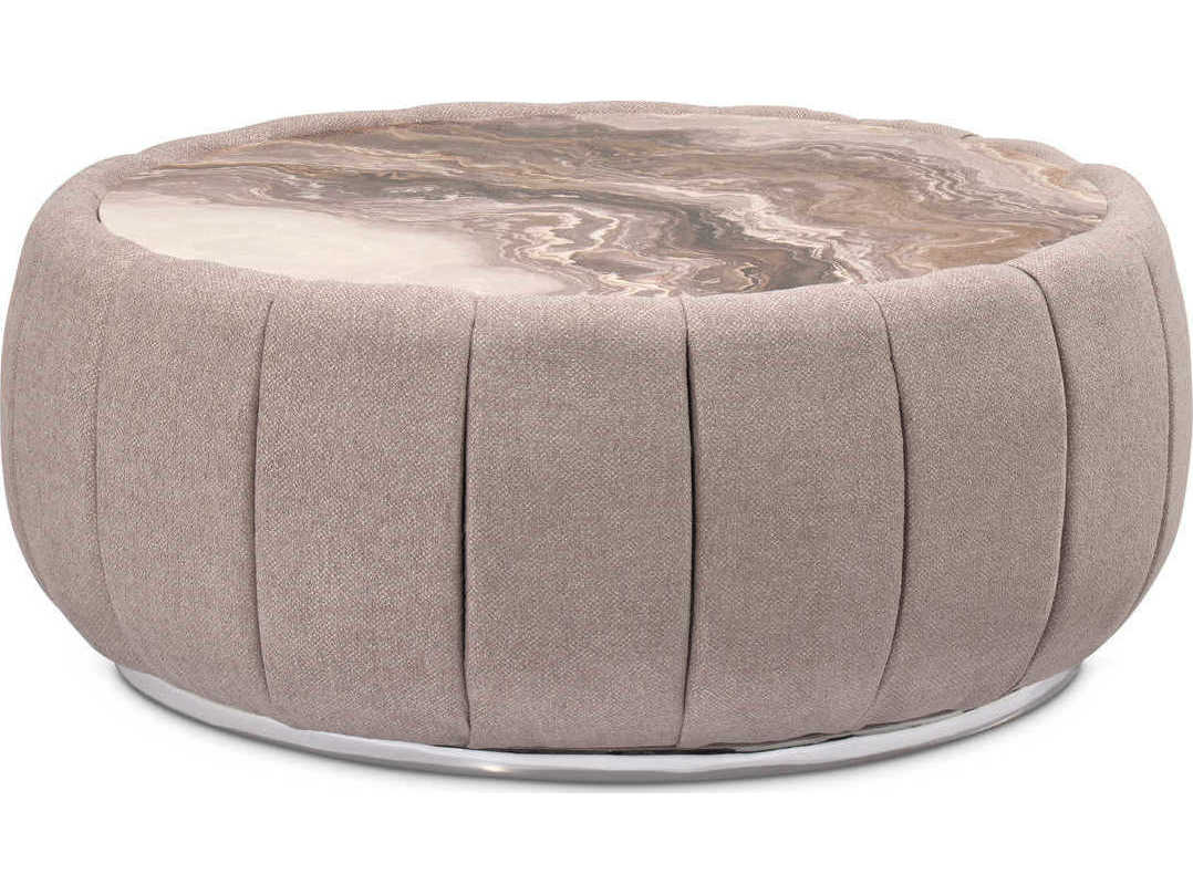 Michael Amini Lucca Round Faux Marble Nougat Cocktail Table
