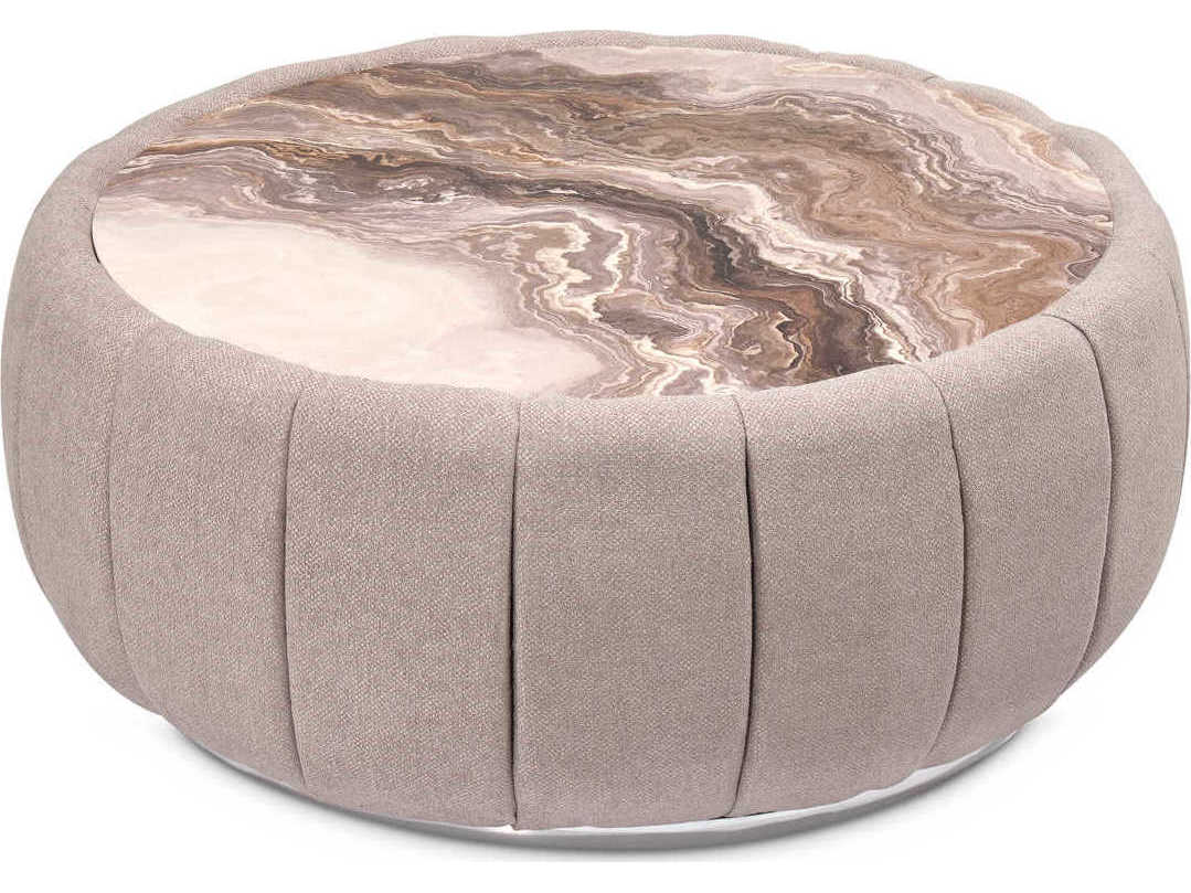 Michael Amini Lucca Round Faux Marble Nougat Cocktail Table