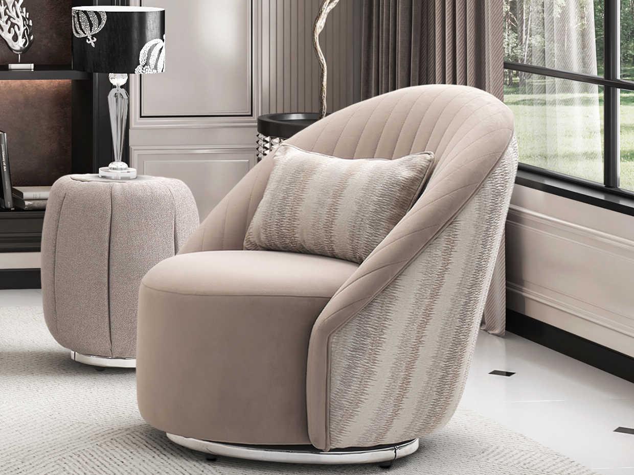 Michael Amini Lucca Round Faux Marble Nougat End Table